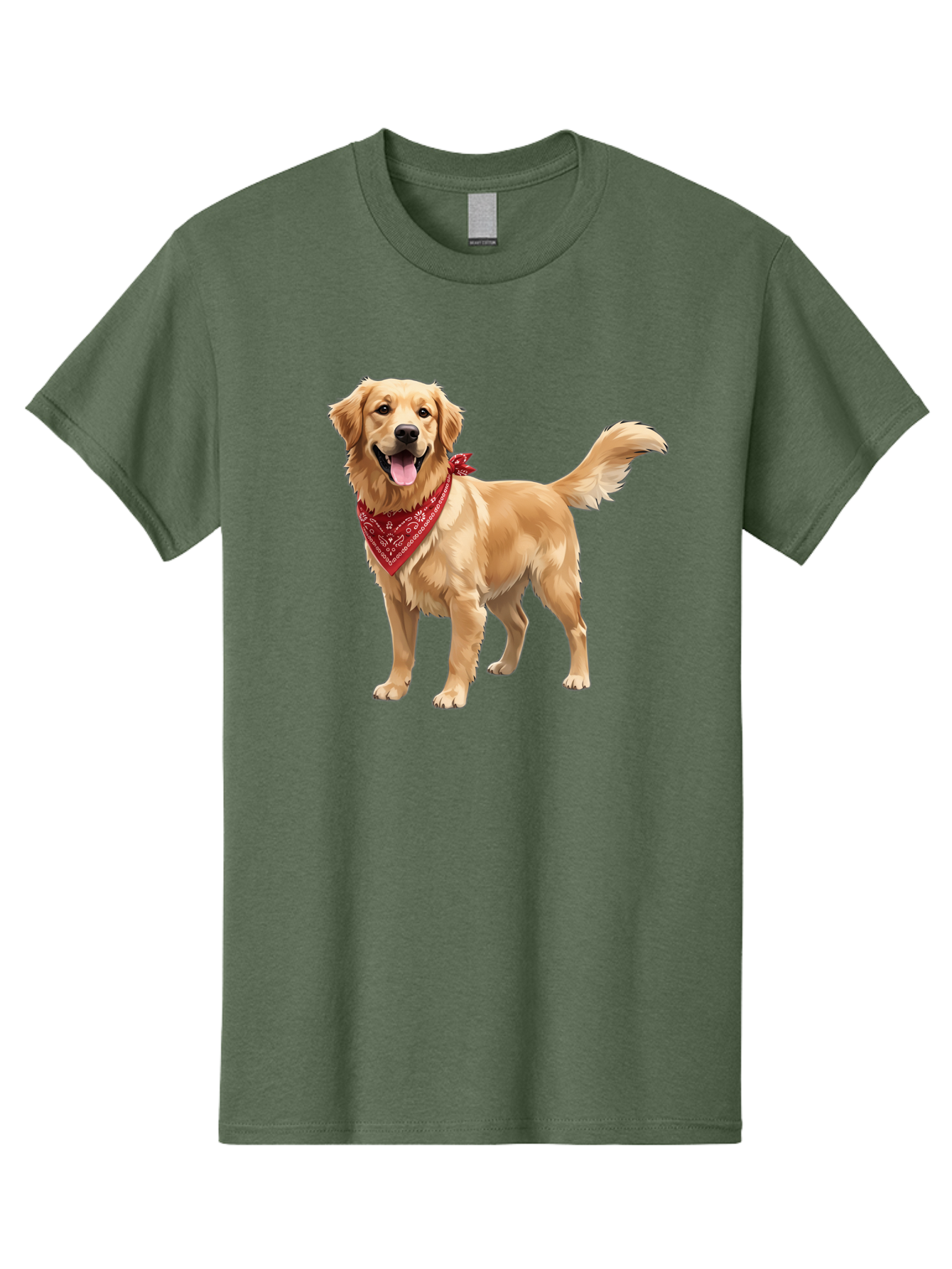 Golden-Retriever-14 Men'S Graphic Tee, 100% Cotton, Comfortable Casual Summer Wear, Machine Washable, Golden Retriever Dog, Red Bandana, Happy Dog, Friendly Pet, Canine Companion, Dog Illustration, Adorable Animal, Pet Portrait, Bab971