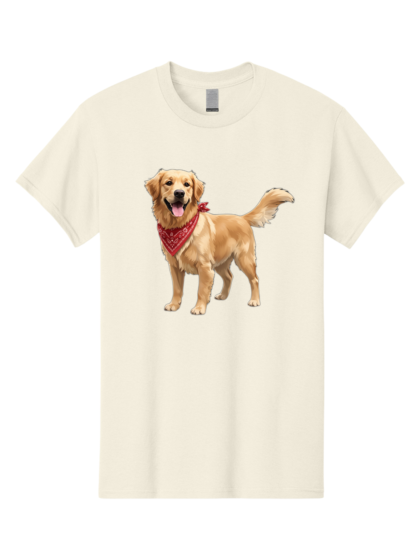 Golden-Retriever-14 Men'S Graphic Tee, 100% Cotton, Comfortable Casual Summer Wear, Machine Washable, Golden Retriever Dog, Red Bandana, Happy Dog, Friendly Pet, Canine Companion, Dog Illustration, Adorable Animal, Pet Portrait, Bab971