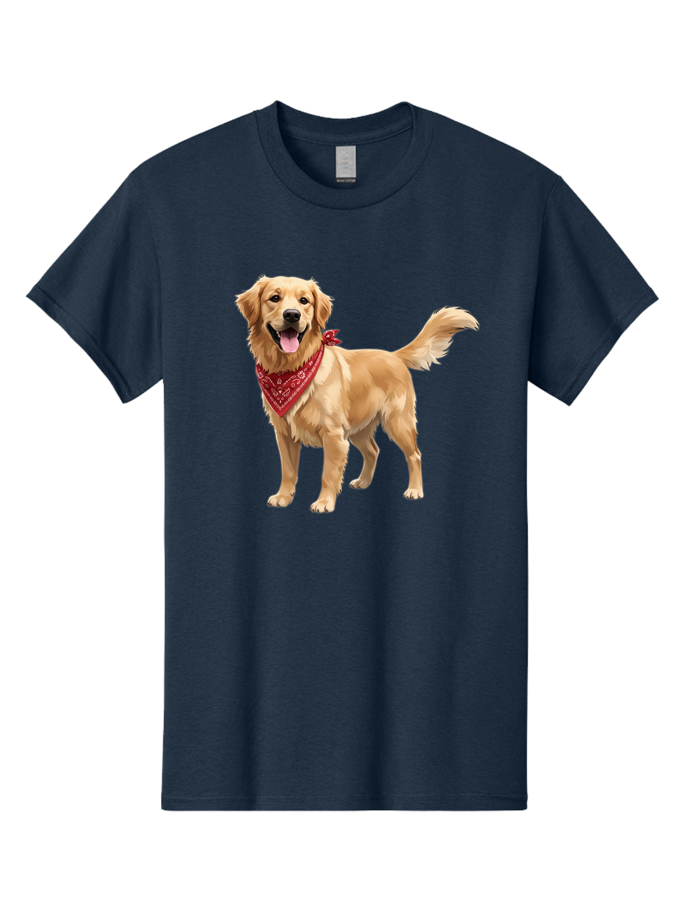 Golden-Retriever-14 Men'S Graphic Tee, 100% Cotton, Comfortable Casual Summer Wear, Machine Washable, Golden Retriever Dog, Red Bandana, Happy Dog, Friendly Pet, Canine Companion, Dog Illustration, Adorable Animal, Pet Portrait, Bab971