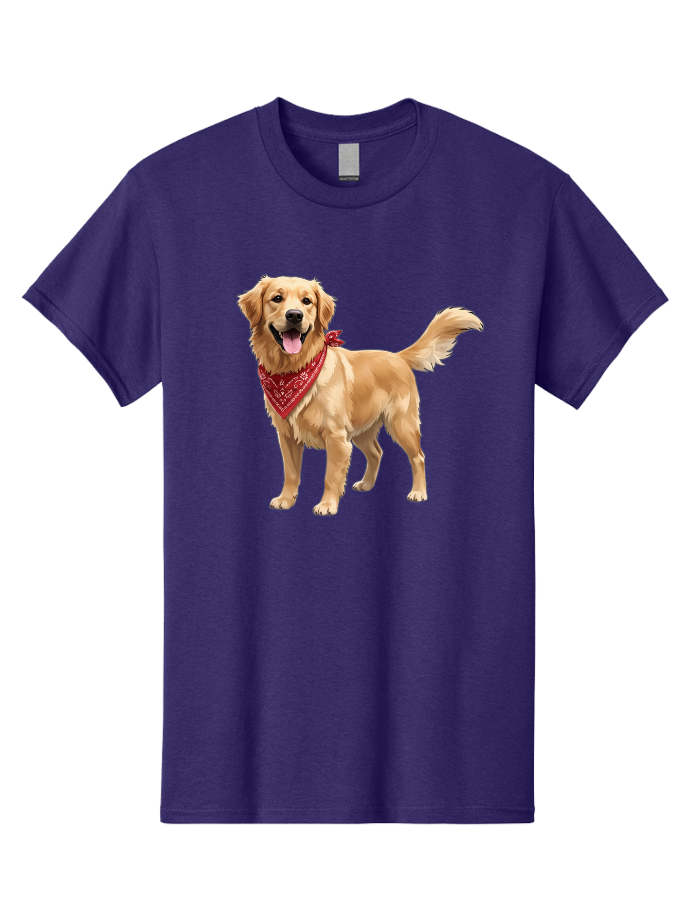 Golden-Retriever-14 Men'S Graphic Tee, 100% Cotton, Comfortable Casual Summer Wear, Machine Washable, Golden Retriever Dog, Red Bandana, Happy Dog, Friendly Pet, Canine Companion, Dog Illustration, Adorable Animal, Pet Portrait, Bab971
