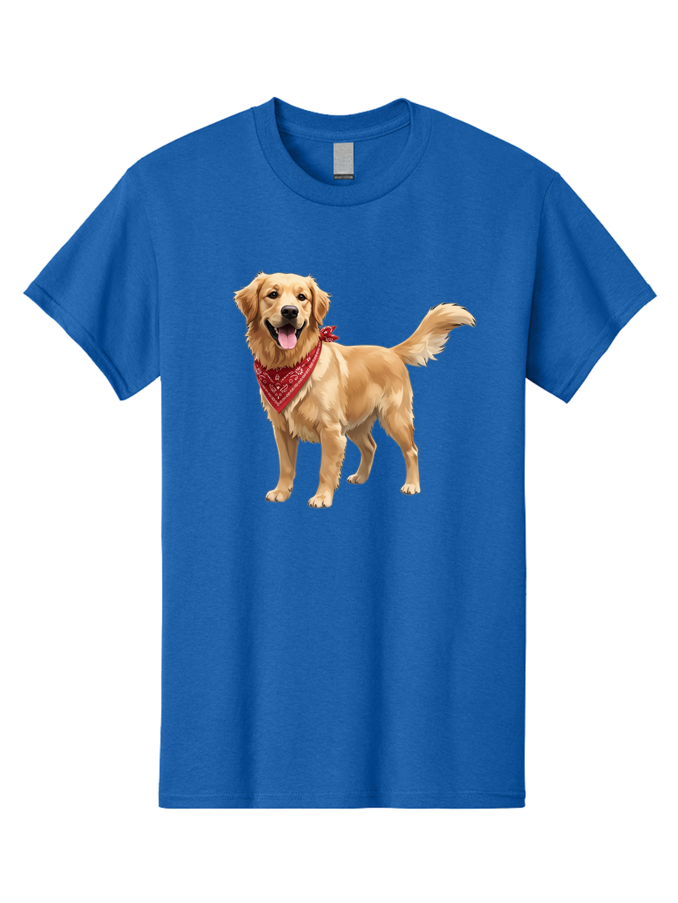 Golden-Retriever-14 Men'S Graphic Tee, 100% Cotton, Comfortable Casual Summer Wear, Machine Washable, Golden Retriever Dog, Red Bandana, Happy Dog, Friendly Pet, Canine Companion, Dog Illustration, Adorable Animal, Pet Portrait, Bab971