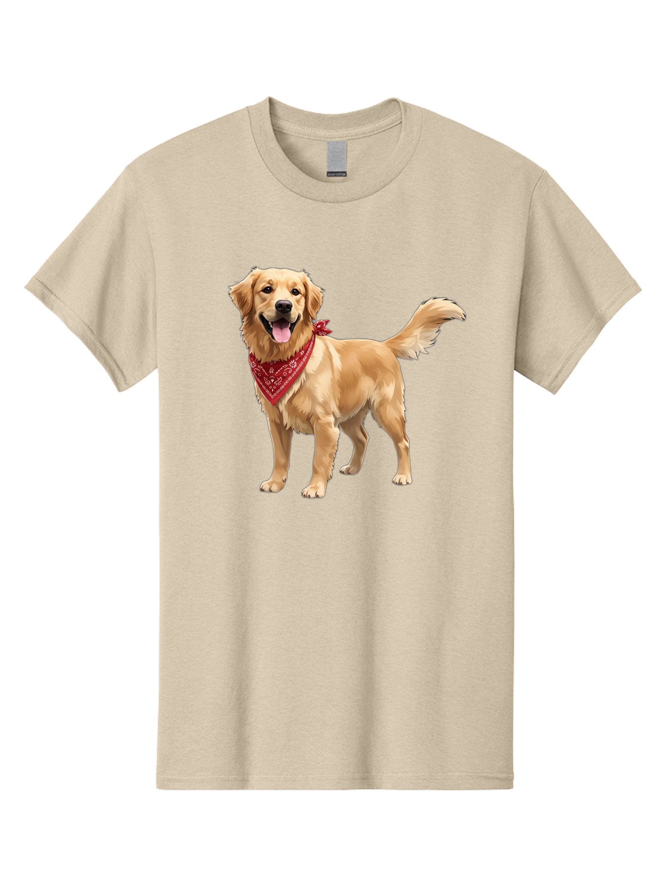 Golden-Retriever-14 Men'S Graphic Tee, 100% Cotton, Comfortable Casual Summer Wear, Machine Washable, Golden Retriever Dog, Red Bandana, Happy Dog, Friendly Pet, Canine Companion, Dog Illustration, Adorable Animal, Pet Portrait, Bab971