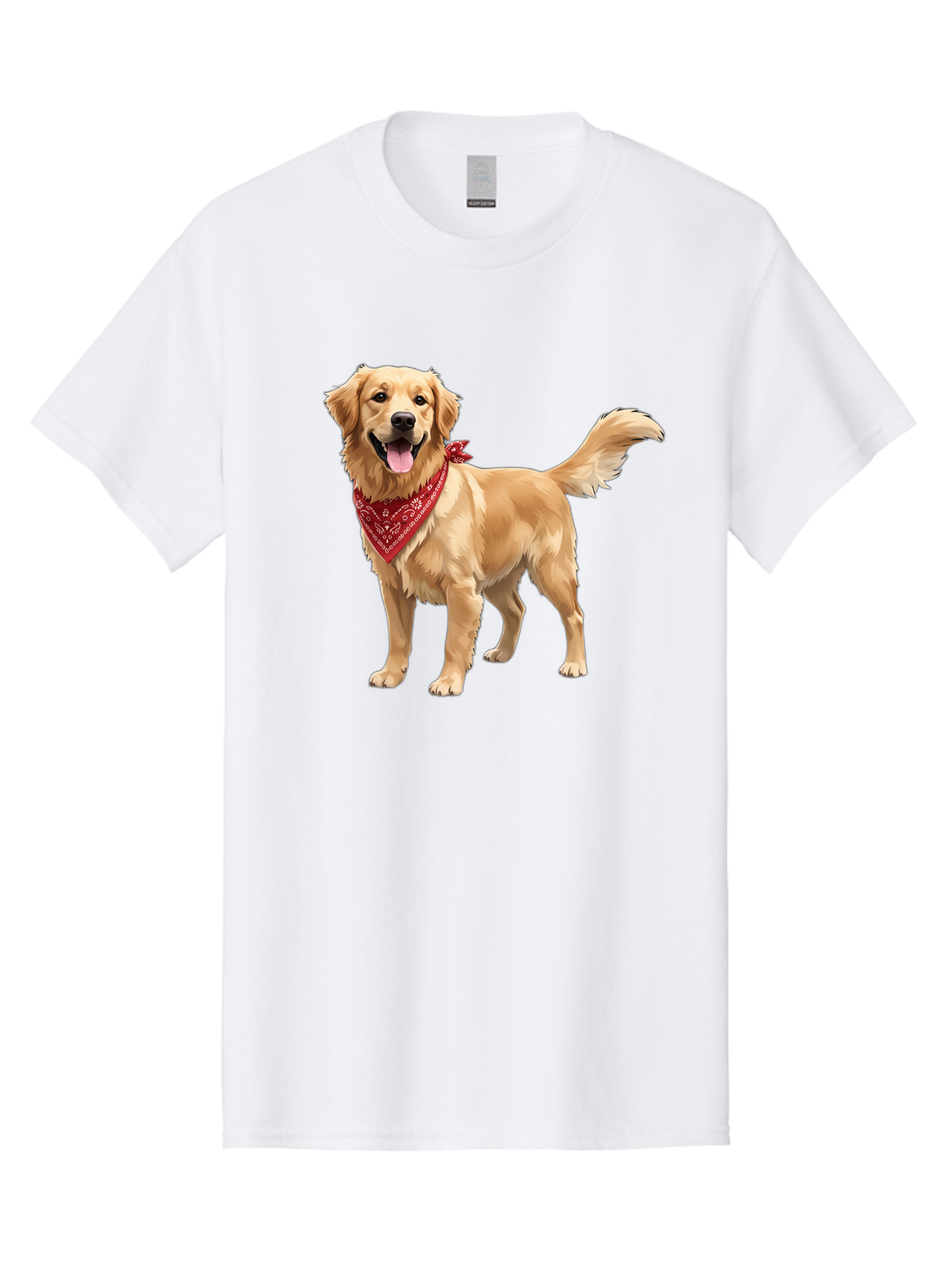 Golden-Retriever-14 Men'S Graphic Tee, 100% Cotton, Comfortable Casual Summer Wear, Machine Washable, Golden Retriever Dog, Red Bandana, Happy Dog, Friendly Pet, Canine Companion, Dog Illustration, Adorable Animal, Pet Portrait, Bab971