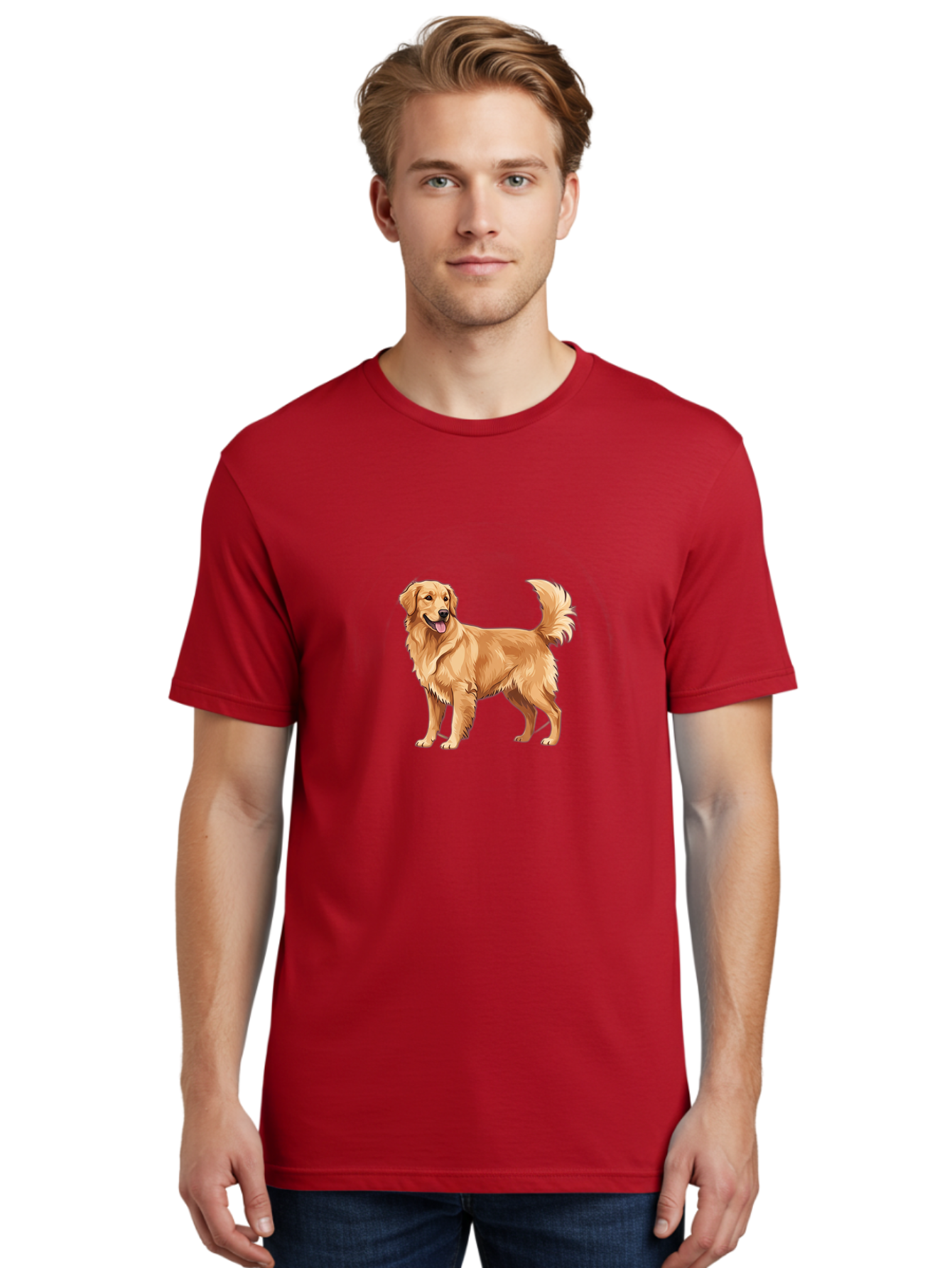 Golden-Retriever-15 Men'S Graphic Tee, 100% Cotton, Comfortable Casual Summer Wear, Machine Washable, Golden Retriever Dog, Friendly Dog, Happy Dog, Dog Illustration, Dog Cartoon, Furry Friends, Canine Companions, Dog Breed, Retriever Dog Bab972