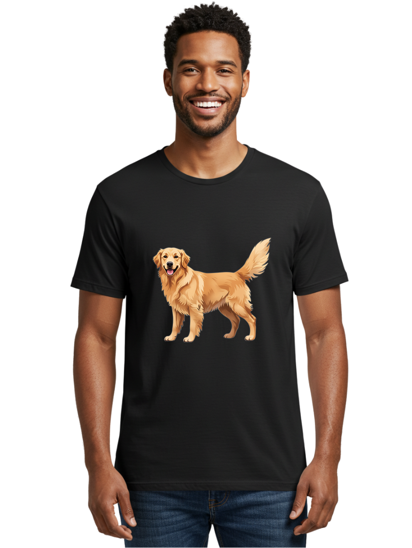 Golden-Retriever-16 Men'S Graphic Tee, 100% Cotton, Comfortable Casual Summer Wear, Machine Washable, Golden Retriever, Happy Dog, Fluffy Fur, Friendly Pet, Cartoon Dog, Dog Illustration, Canine Friend, Playful Breed, Loyal Companion, Bab973