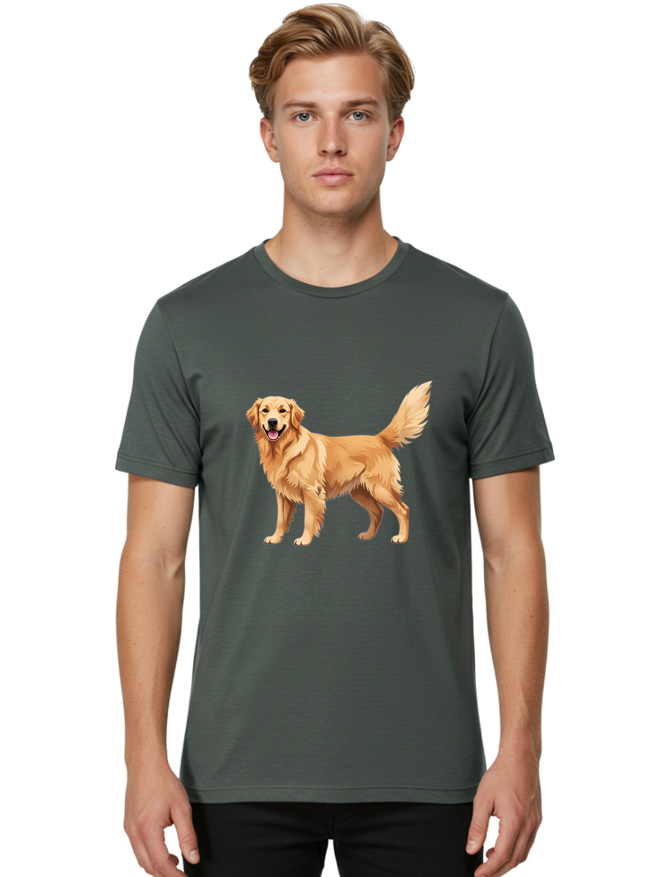 Golden-Retriever-16 Men'S Graphic Tee, 100% Cotton, Comfortable Casual Summer Wear, Machine Washable, Golden Retriever, Happy Dog, Fluffy Fur, Friendly Pet, Cartoon Dog, Dog Illustration, Canine Friend, Playful Breed, Loyal Companion, Bab973