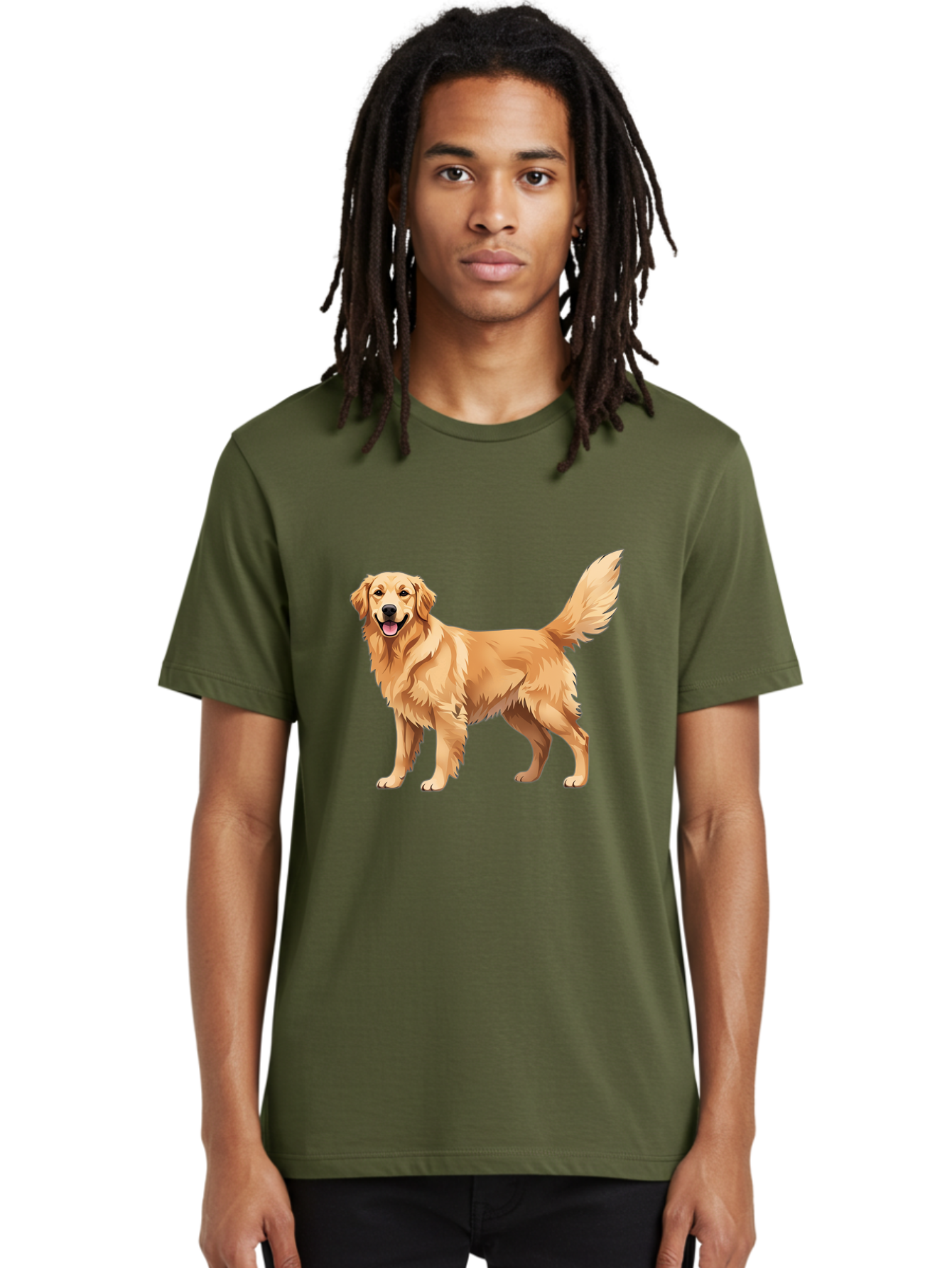Golden-Retriever-16 Men'S Graphic Tee, 100% Cotton, Comfortable Casual Summer Wear, Machine Washable, Golden Retriever, Happy Dog, Fluffy Fur, Friendly Pet, Cartoon Dog, Dog Illustration, Canine Friend, Playful Breed, Loyal Companion, Bab973