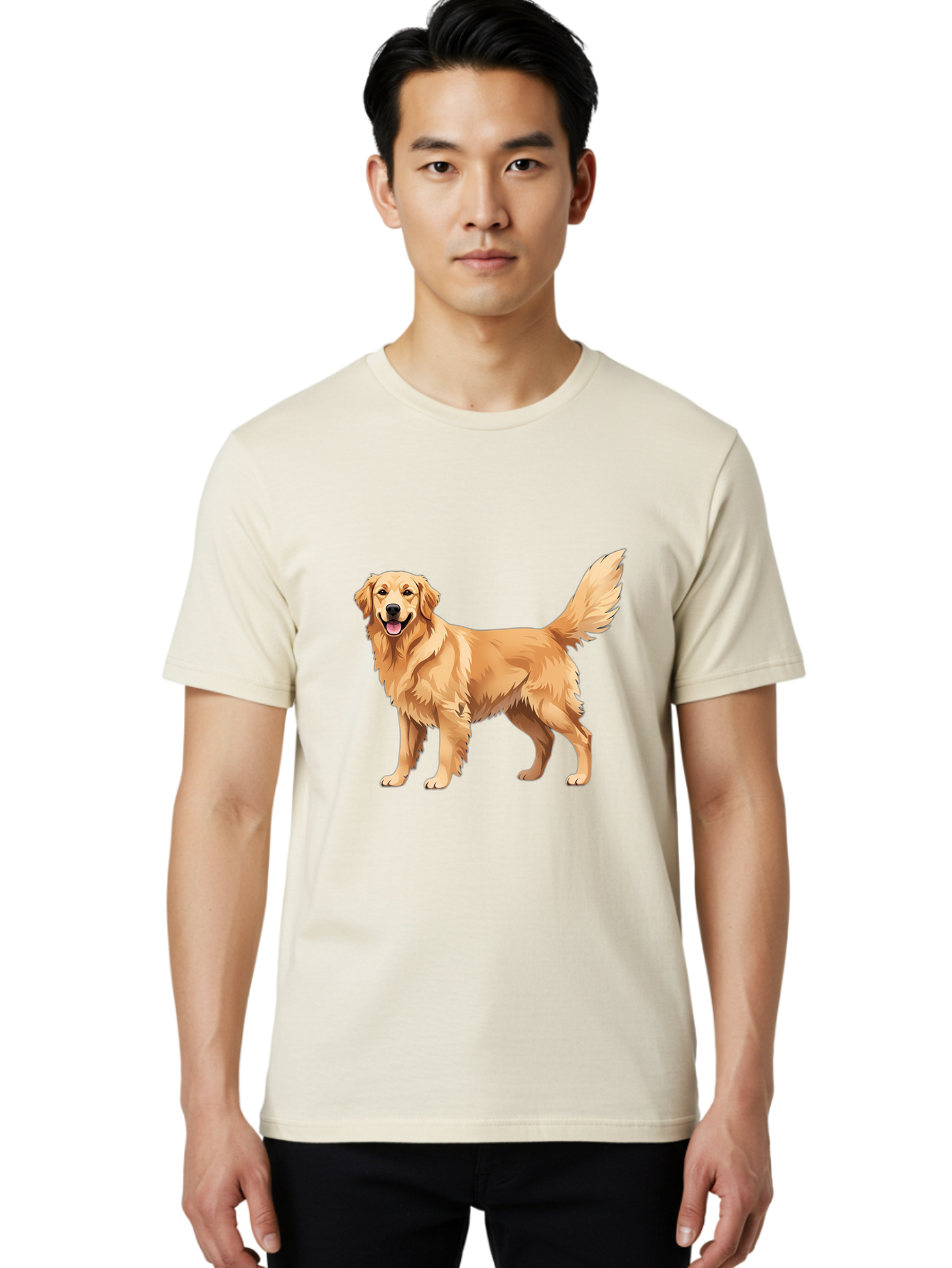 Golden-Retriever-16 Men'S Graphic Tee, 100% Cotton, Comfortable Casual Summer Wear, Machine Washable, Golden Retriever, Happy Dog, Fluffy Fur, Friendly Pet, Cartoon Dog, Dog Illustration, Canine Friend, Playful Breed, Loyal Companion, Bab973