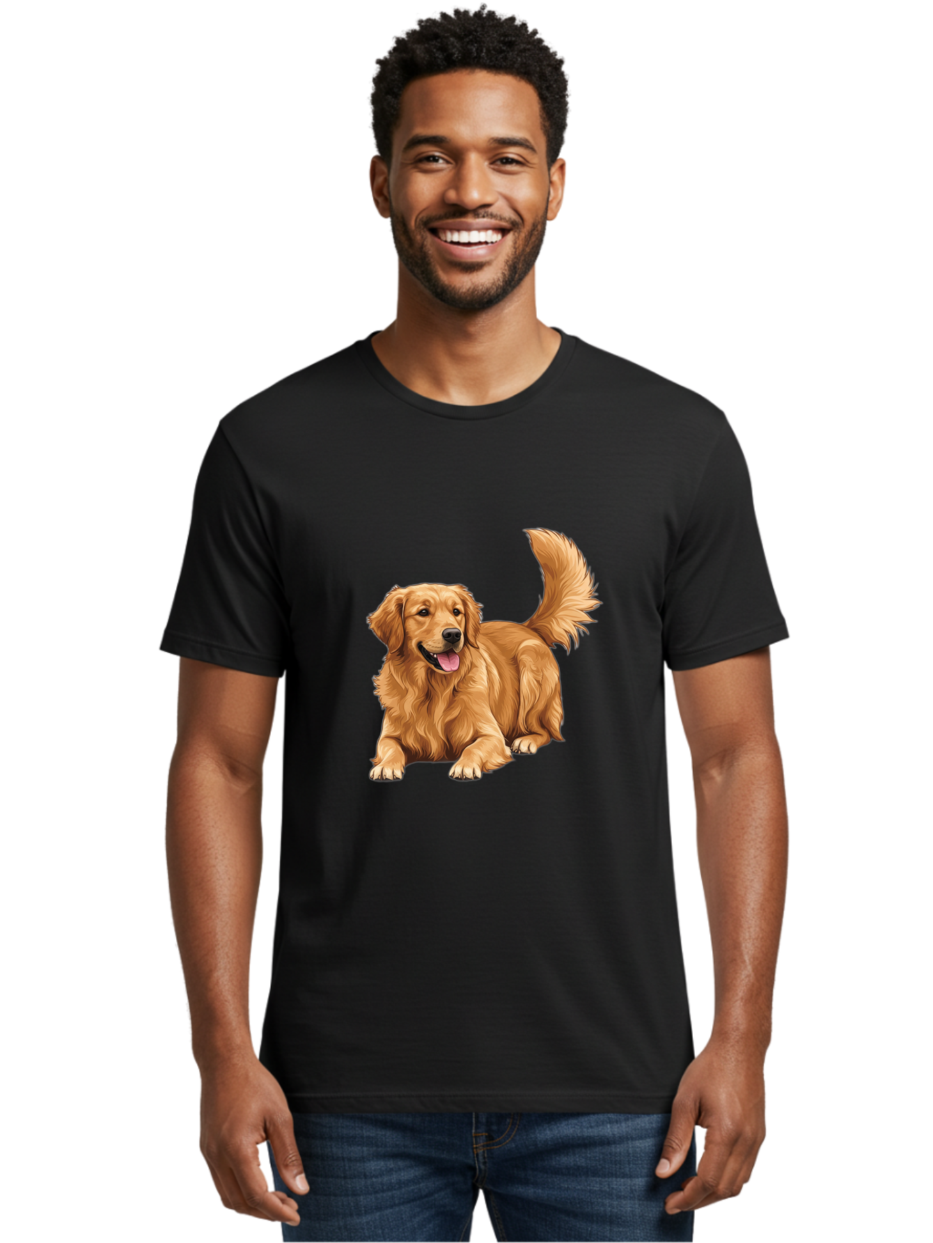 Golden-Retriever-17 Men'S Graphic Tee, 100% Cotton, Comfortable Casual Summer Wear, Machine Washable, Golden Retriever Dog, Playful Pet, Happy Animal, Fluffy Fur, Friendly Breed, Loyal Companion, Canine Friend, Dog Portrait, Pet Illustration Bab974