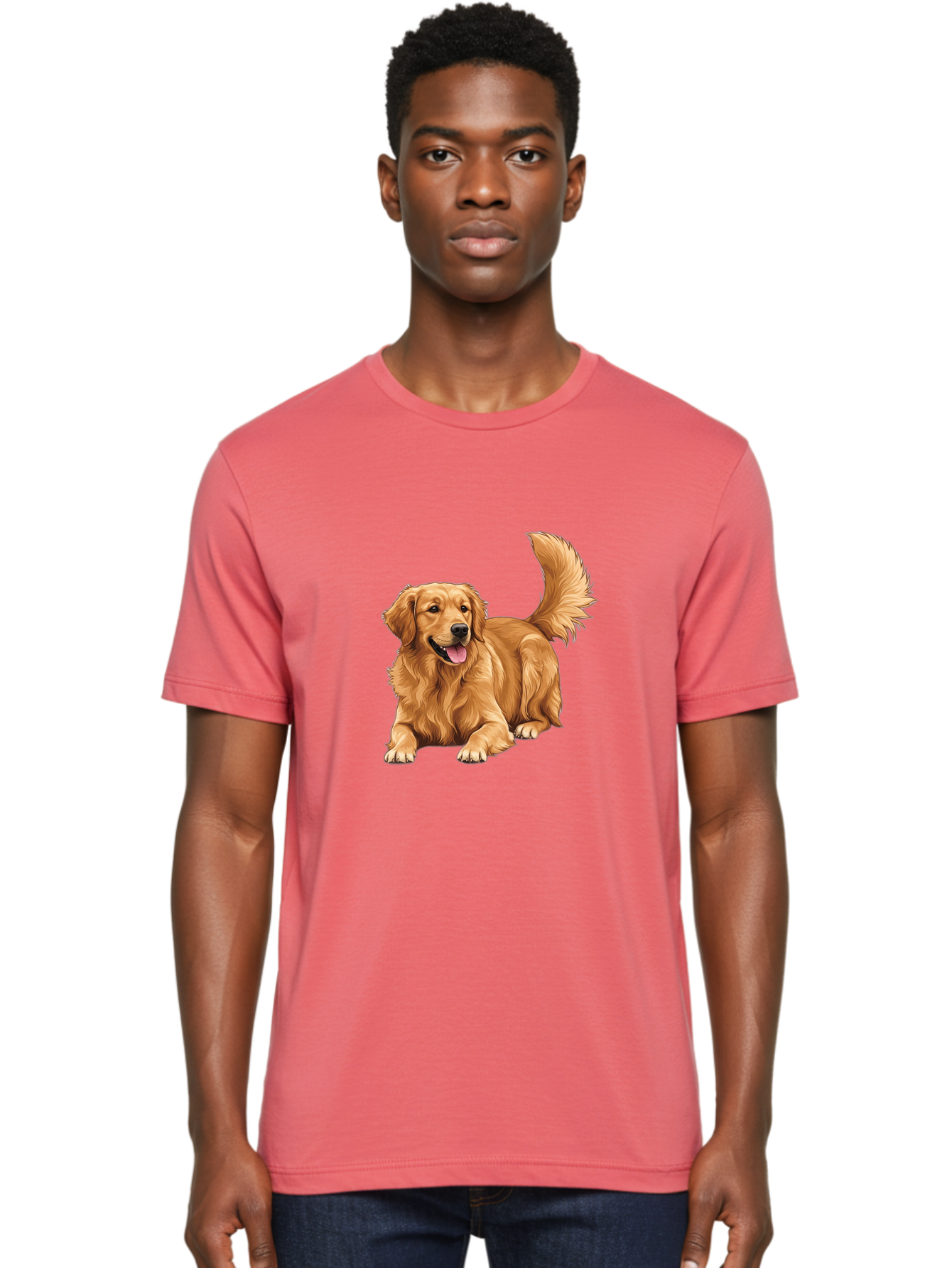 Golden-Retriever-17 Men'S Graphic Tee, 100% Cotton, Comfortable Casual Summer Wear, Machine Washable, Golden Retriever Dog, Playful Pet, Happy Animal, Fluffy Fur, Friendly Breed, Loyal Companion, Canine Friend, Dog Portrait, Pet Illustration Bab974