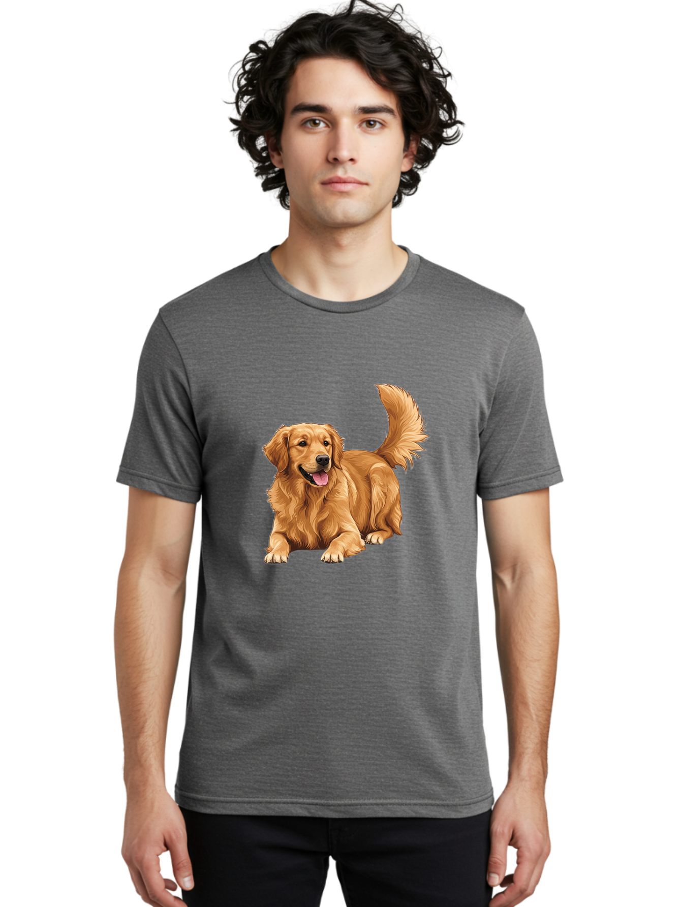 Golden-Retriever-17 Men'S Graphic Tee, 100% Cotton, Comfortable Casual Summer Wear, Machine Washable, Golden Retriever Dog, Playful Pet, Happy Animal, Fluffy Fur, Friendly Breed, Loyal Companion, Canine Friend, Dog Portrait, Pet Illustration Bab974