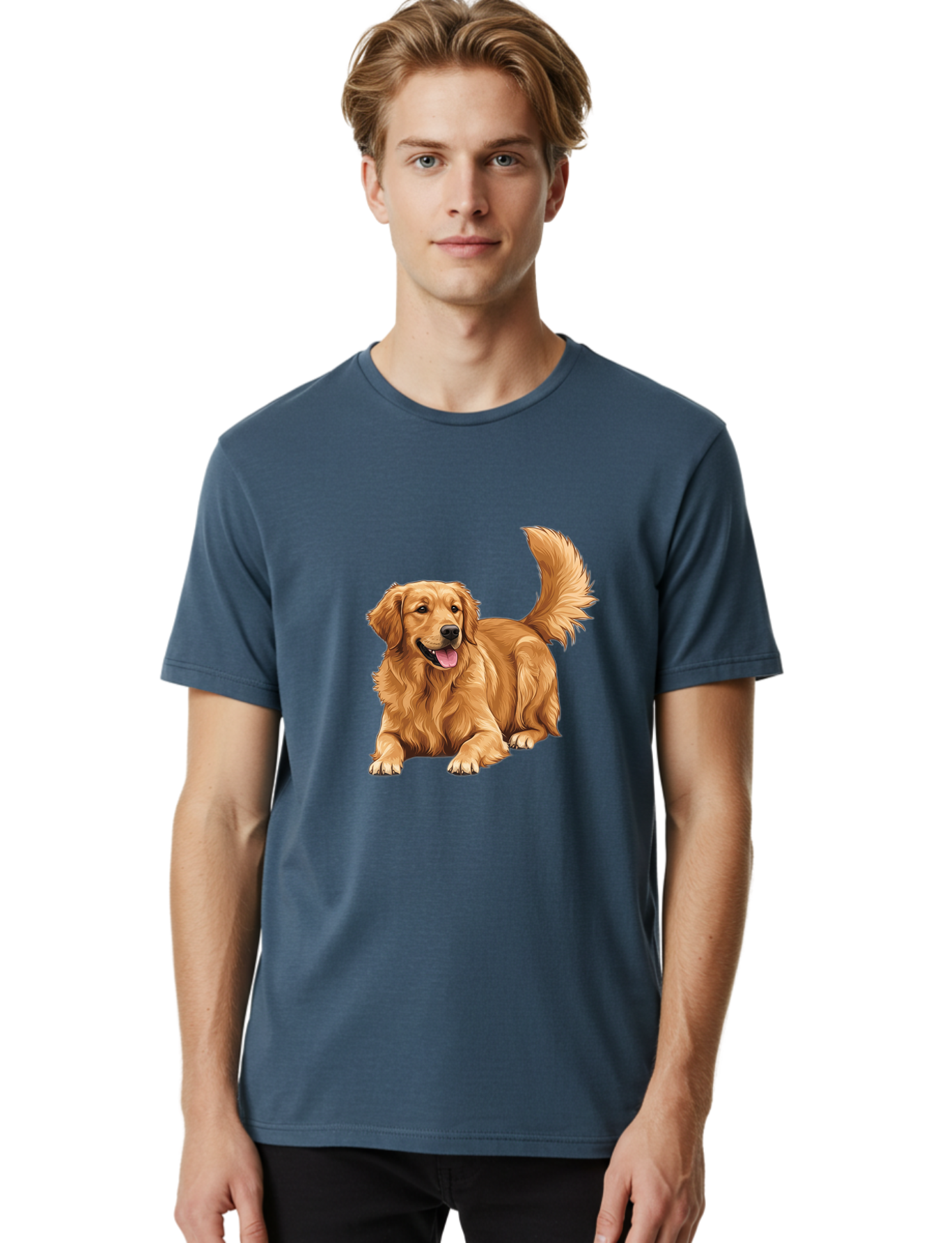 Golden-Retriever-17 Men'S Graphic Tee, 100% Cotton, Comfortable Casual Summer Wear, Machine Washable, Golden Retriever Dog, Playful Pet, Happy Animal, Fluffy Fur, Friendly Breed, Loyal Companion, Canine Friend, Dog Portrait, Pet Illustration Bab974
