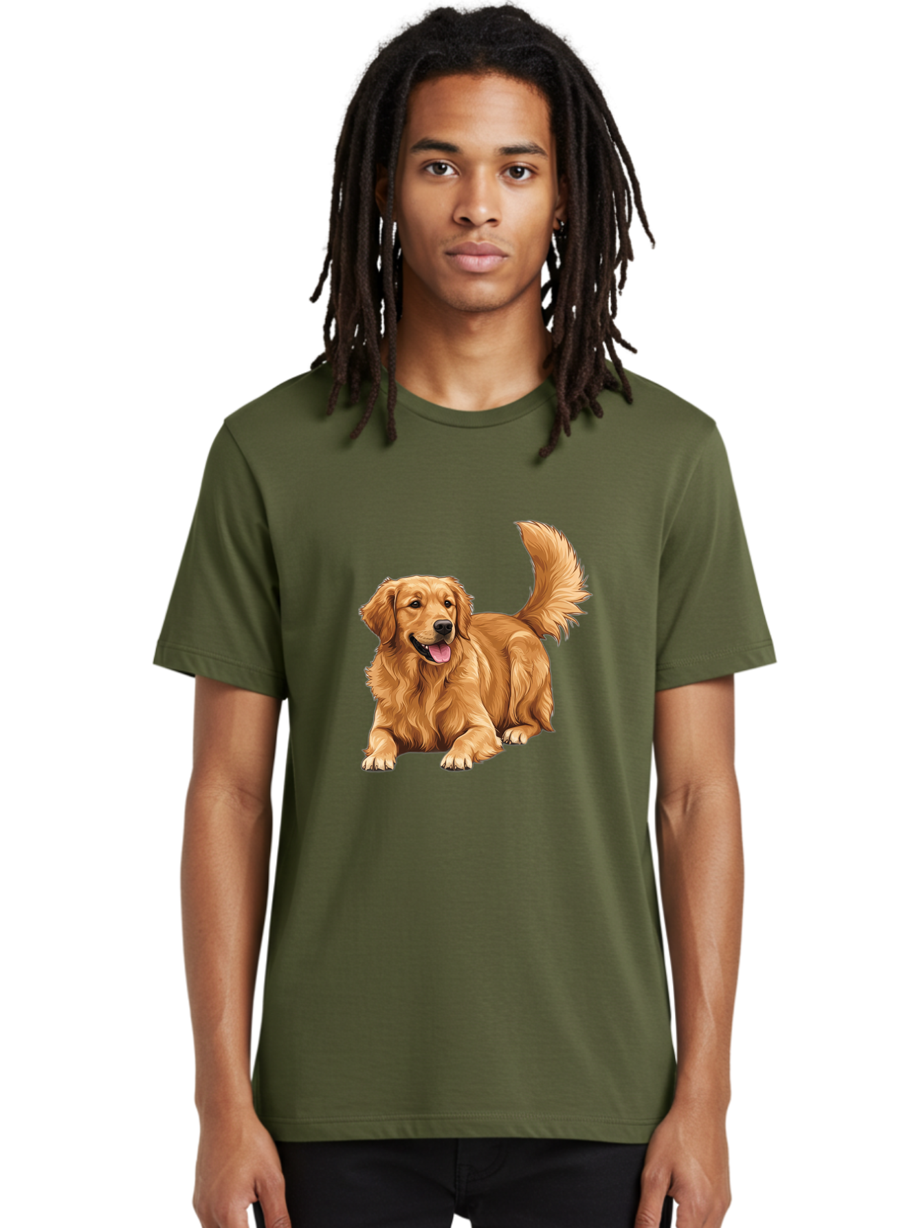 Golden-Retriever-17 Men'S Graphic Tee, 100% Cotton, Comfortable Casual Summer Wear, Machine Washable, Golden Retriever Dog, Playful Pet, Happy Animal, Fluffy Fur, Friendly Breed, Loyal Companion, Canine Friend, Dog Portrait, Pet Illustration Bab974