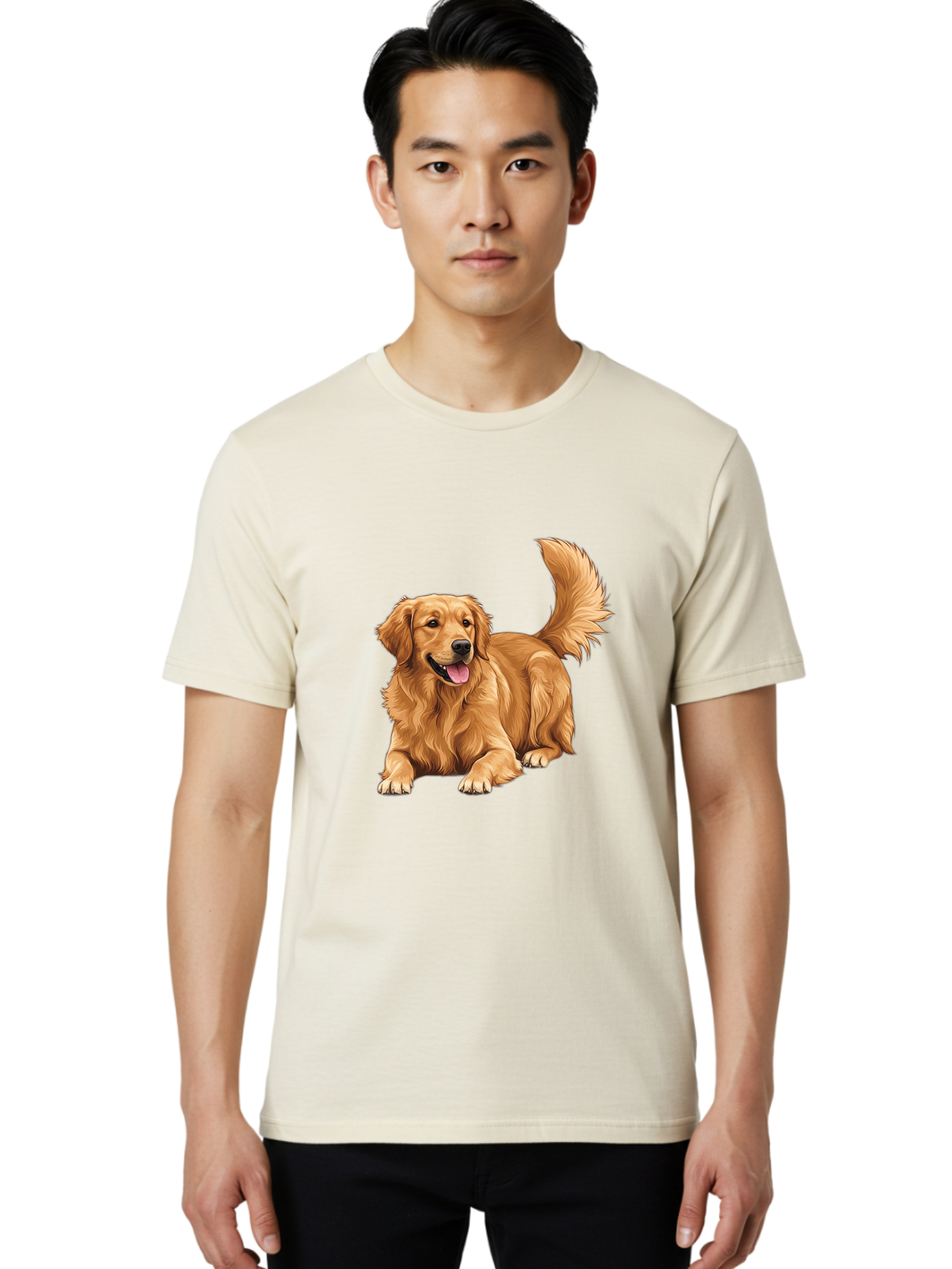 Golden-Retriever-17 Men'S Graphic Tee, 100% Cotton, Comfortable Casual Summer Wear, Machine Washable, Golden Retriever Dog, Playful Pet, Happy Animal, Fluffy Fur, Friendly Breed, Loyal Companion, Canine Friend, Dog Portrait, Pet Illustration Bab974