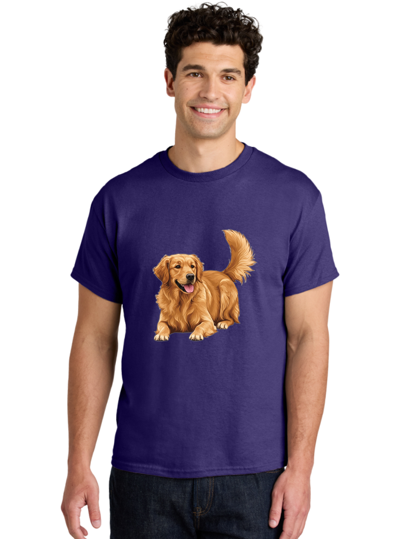 Golden-Retriever-17 Men'S Graphic Tee, 100% Cotton, Comfortable Casual Summer Wear, Machine Washable, Golden Retriever Dog, Playful Pet, Happy Animal, Fluffy Fur, Friendly Breed, Loyal Companion, Canine Friend, Dog Portrait, Pet Illustration Bab974