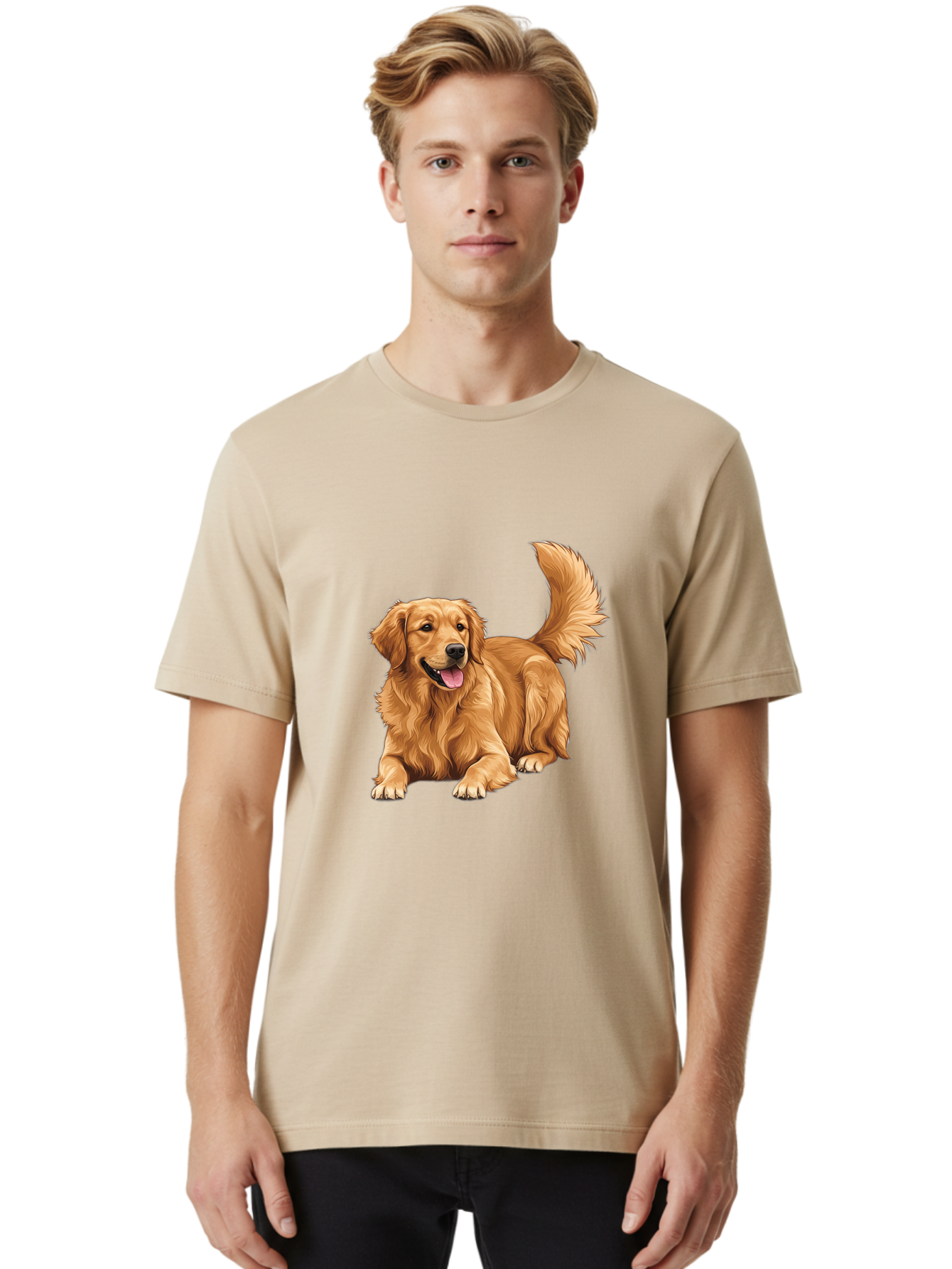 Golden-Retriever-17 Men'S Graphic Tee, 100% Cotton, Comfortable Casual Summer Wear, Machine Washable, Golden Retriever Dog, Playful Pet, Happy Animal, Fluffy Fur, Friendly Breed, Loyal Companion, Canine Friend, Dog Portrait, Pet Illustration Bab974