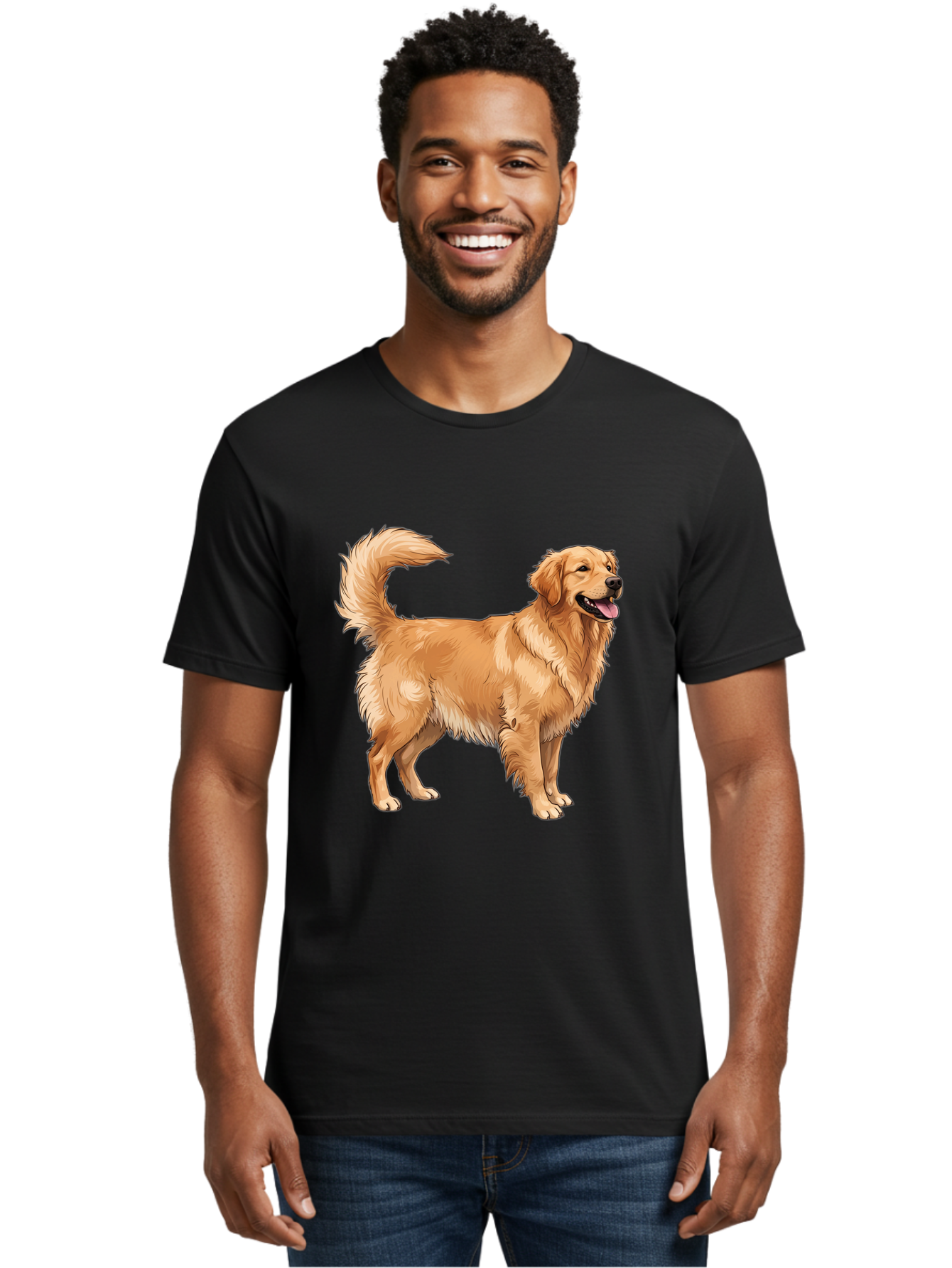 Golden-Retriever-18 Men'S Graphic Tee, 100% Cotton, Comfortable Casual Summer Wear, Machine Washable, Golden Retriever Dog, Happy Dog, Friendly Dog, Canine, Pet, Fluffy Fur, Wagging Tail, Playful Animal Bab975