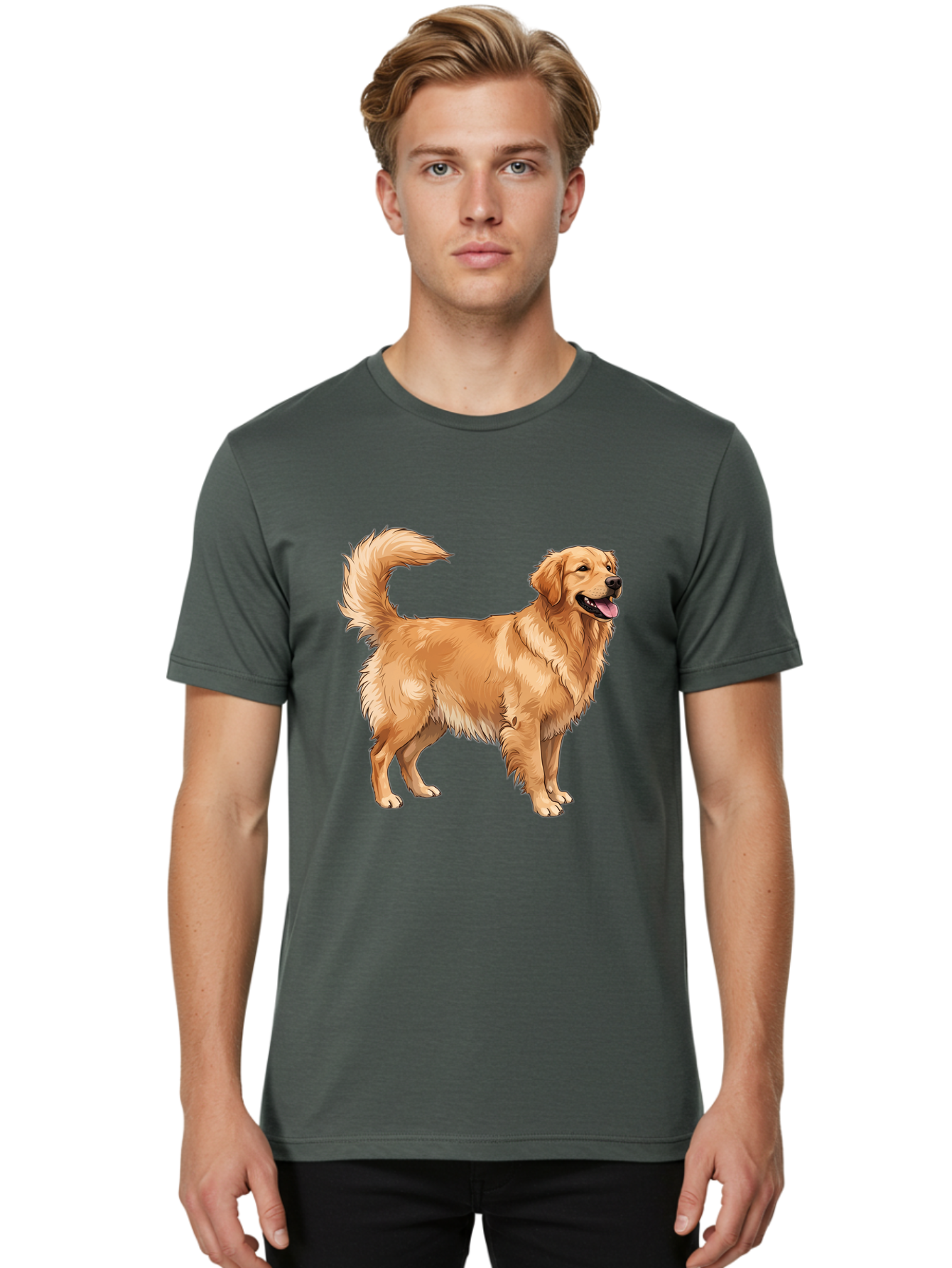 Golden-Retriever-18 Men'S Graphic Tee, 100% Cotton, Comfortable Casual Summer Wear, Machine Washable, Golden Retriever Dog, Happy Dog, Friendly Dog, Canine, Pet, Fluffy Fur, Wagging Tail, Playful Animal Bab975