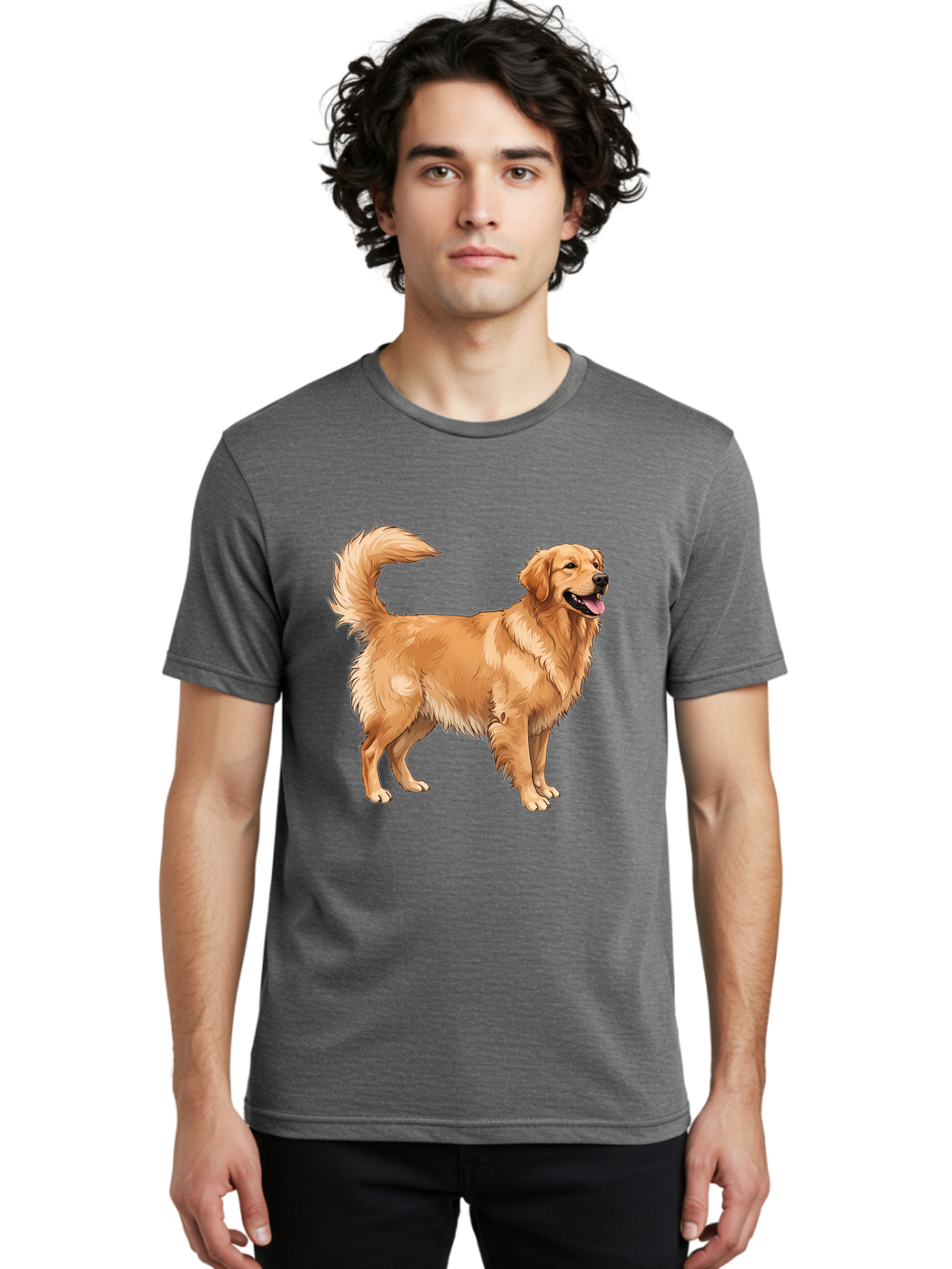 Golden-Retriever-18 Men'S Graphic Tee, 100% Cotton, Comfortable Casual Summer Wear, Machine Washable, Golden Retriever Dog, Happy Dog, Friendly Dog, Canine, Pet, Fluffy Fur, Wagging Tail, Playful Animal Bab975