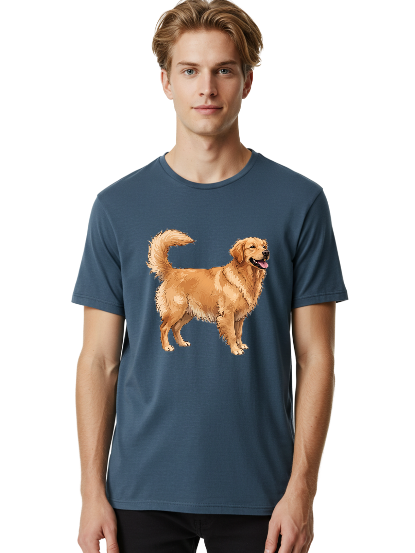 Golden-Retriever-18 Men'S Graphic Tee, 100% Cotton, Comfortable Casual Summer Wear, Machine Washable, Golden Retriever Dog, Happy Dog, Friendly Dog, Canine, Pet, Fluffy Fur, Wagging Tail, Playful Animal Bab975