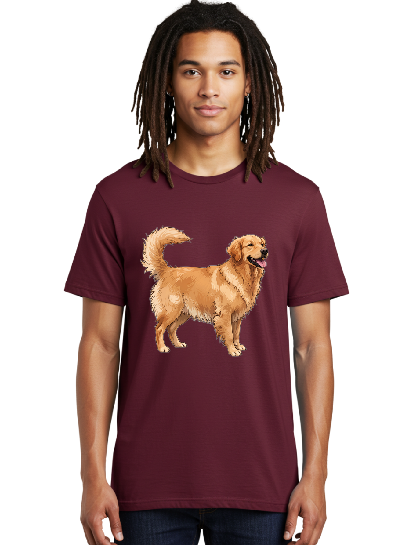 Golden-Retriever-18 Men'S Graphic Tee, 100% Cotton, Comfortable Casual Summer Wear, Machine Washable, Golden Retriever Dog, Happy Dog, Friendly Dog, Canine, Pet, Fluffy Fur, Wagging Tail, Playful Animal Bab975