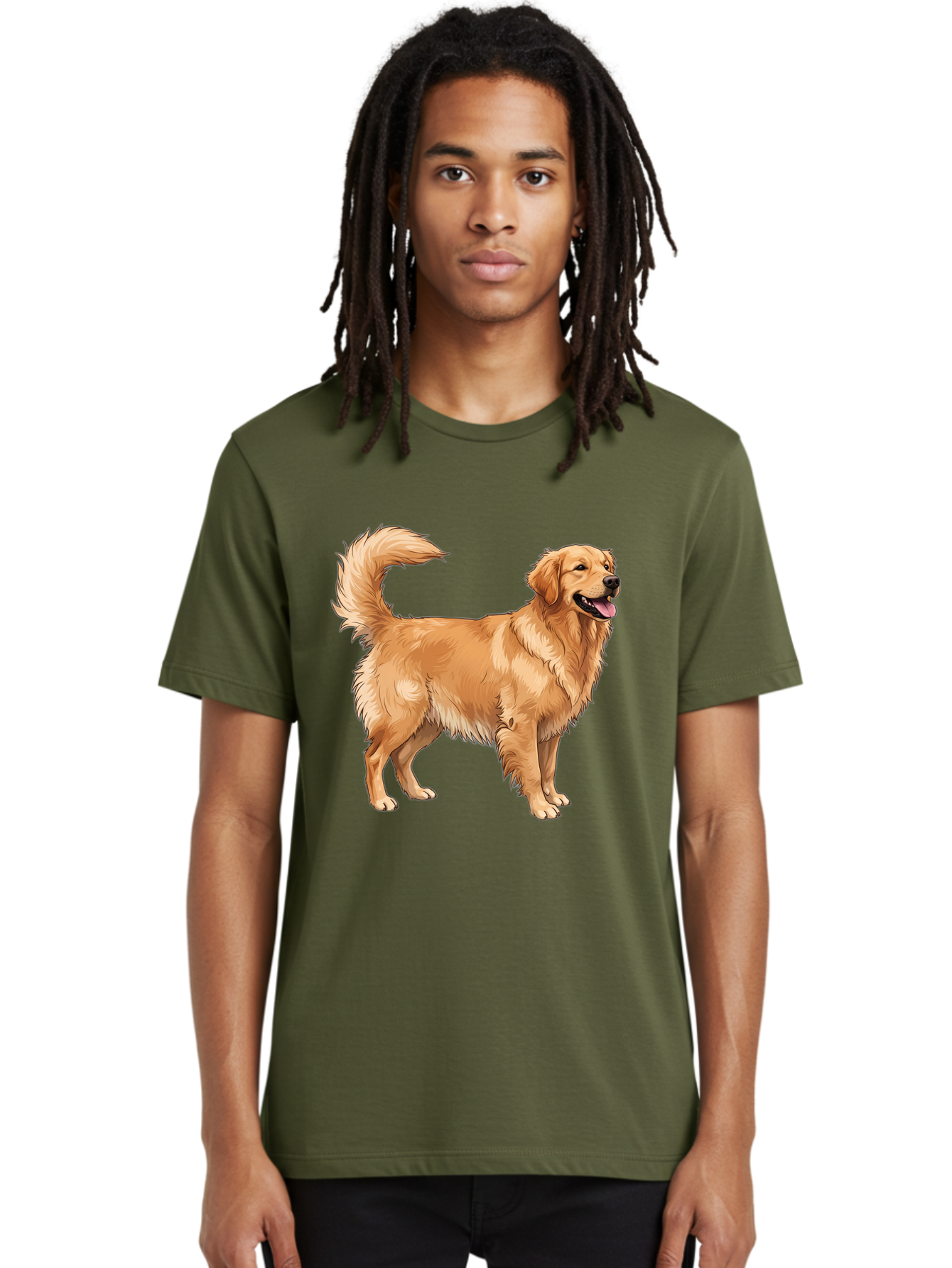 Golden-Retriever-18 Men'S Graphic Tee, 100% Cotton, Comfortable Casual Summer Wear, Machine Washable, Golden Retriever Dog, Happy Dog, Friendly Dog, Canine, Pet, Fluffy Fur, Wagging Tail, Playful Animal Bab975