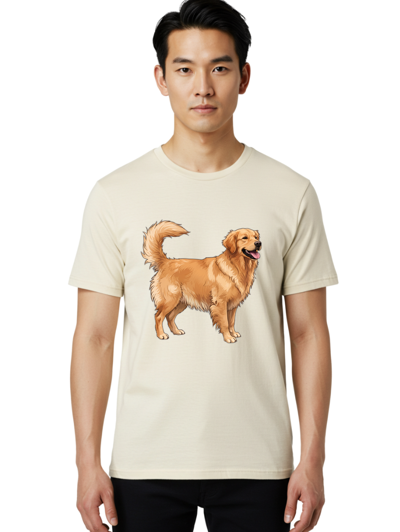 Golden-Retriever-18 Men'S Graphic Tee, 100% Cotton, Comfortable Casual Summer Wear, Machine Washable, Golden Retriever Dog, Happy Dog, Friendly Dog, Canine, Pet, Fluffy Fur, Wagging Tail, Playful Animal Bab975