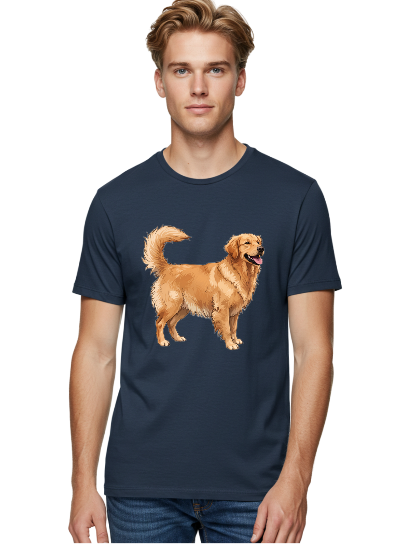 Golden-Retriever-18 Men'S Graphic Tee, 100% Cotton, Comfortable Casual Summer Wear, Machine Washable, Golden Retriever Dog, Happy Dog, Friendly Dog, Canine, Pet, Fluffy Fur, Wagging Tail, Playful Animal Bab975