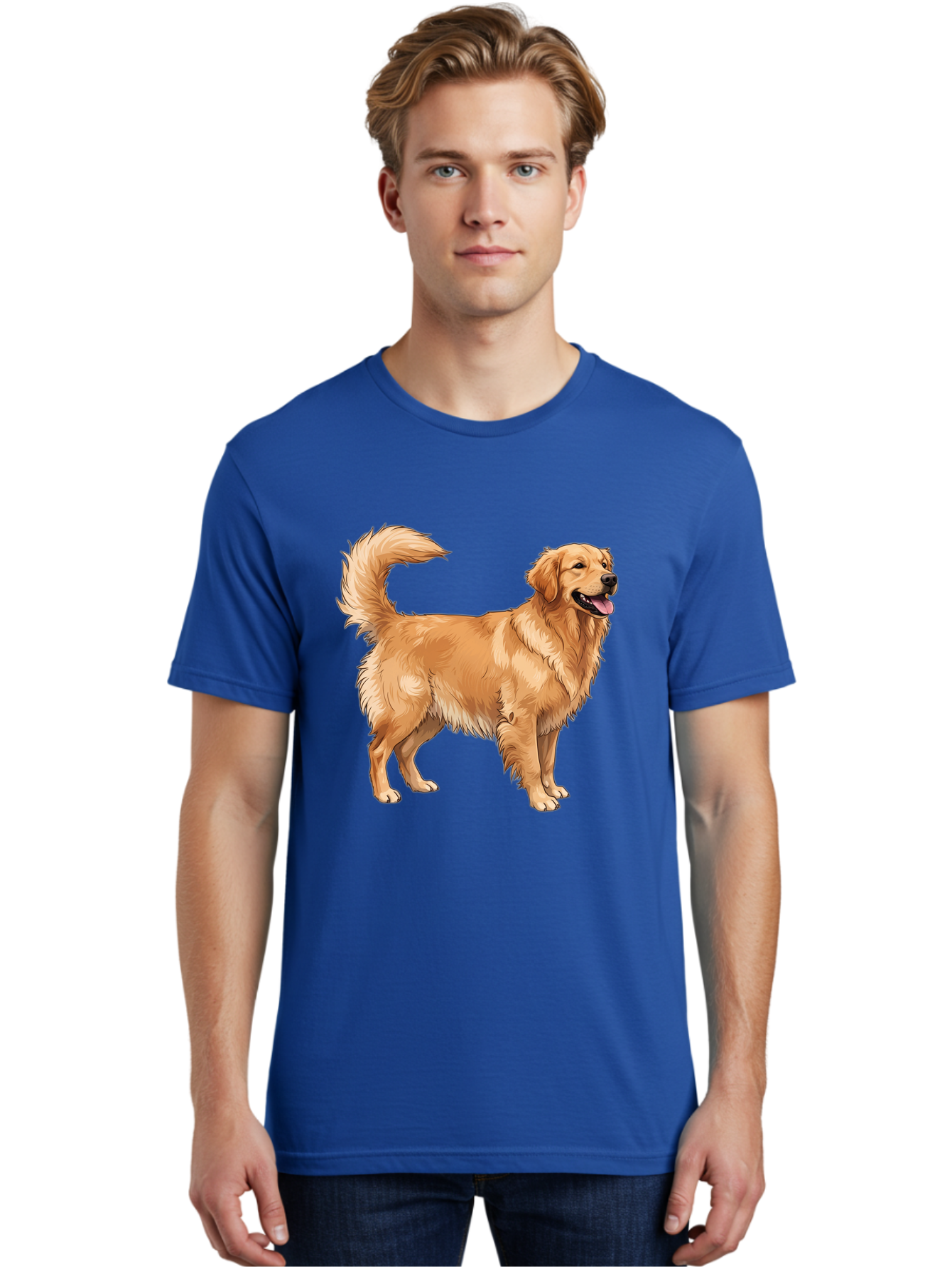 Golden-Retriever-18 Men'S Graphic Tee, 100% Cotton, Comfortable Casual Summer Wear, Machine Washable, Golden Retriever Dog, Happy Dog, Friendly Dog, Canine, Pet, Fluffy Fur, Wagging Tail, Playful Animal Bab975
