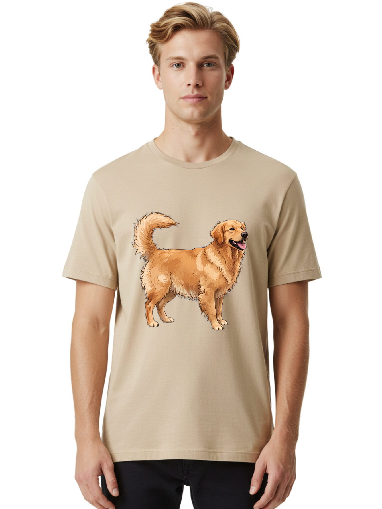 Golden-Retriever-18 Men'S Graphic Tee, 100% Cotton, Comfortable Casual Summer Wear, Machine Washable, Golden Retriever Dog, Happy Dog, Friendly Dog, Canine, Pet, Fluffy Fur, Wagging Tail, Playful Animal Bab975