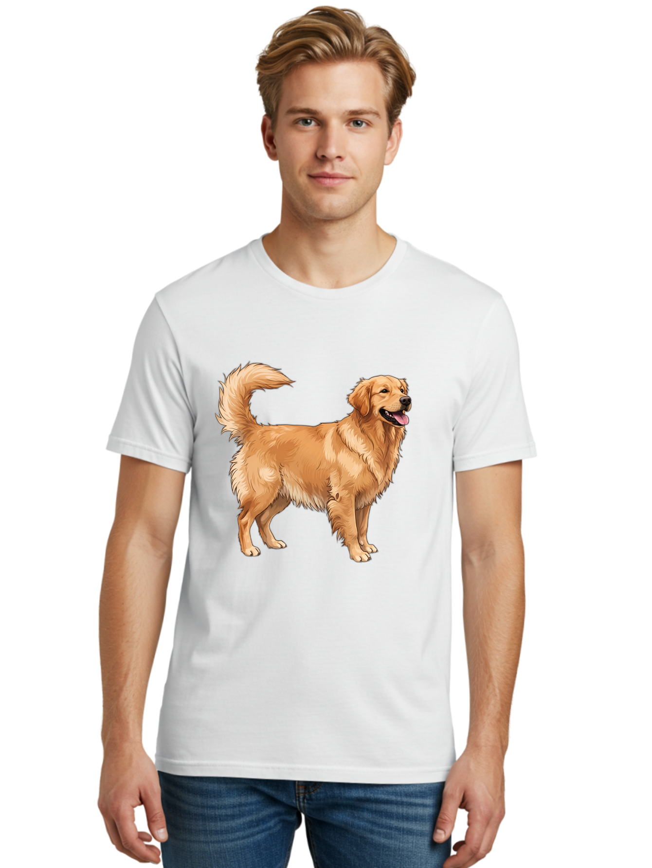 Golden-Retriever-18 Men'S Graphic Tee, 100% Cotton, Comfortable Casual Summer Wear, Machine Washable, Golden Retriever Dog, Happy Dog, Friendly Dog, Canine, Pet, Fluffy Fur, Wagging Tail, Playful Animal Bab975