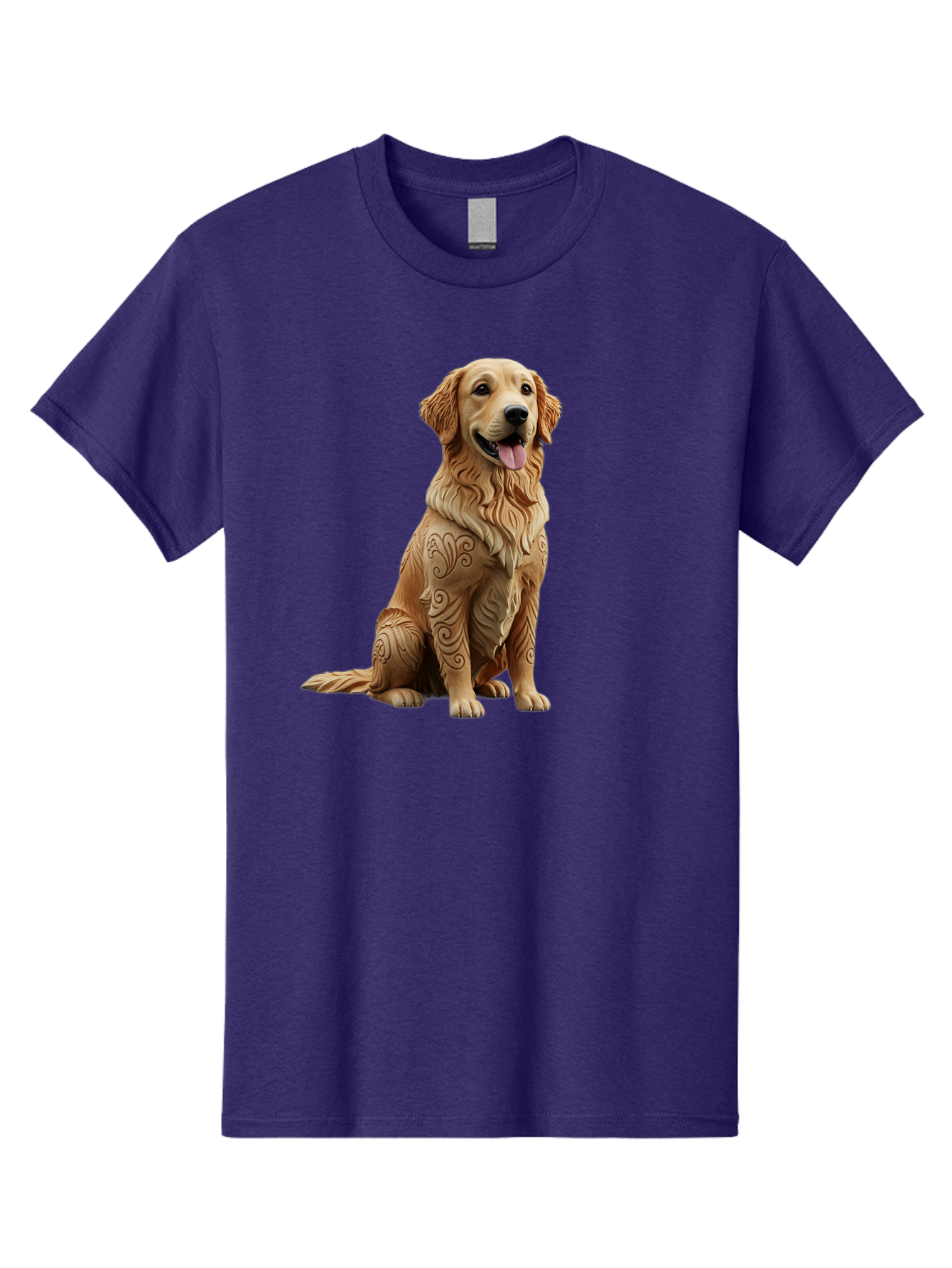 Golden-Retriever-2 Men'S Graphic Tee, 100% Cotton, Comfortable Casual Summer Wear, Machine Washable, Golden Retriever Dog, Carved Wooden Dog, Intricate Designs, Carved Patterns, Wooden Texture, Dog Figurine, Sitting Dog, Happy Dog, Bab976