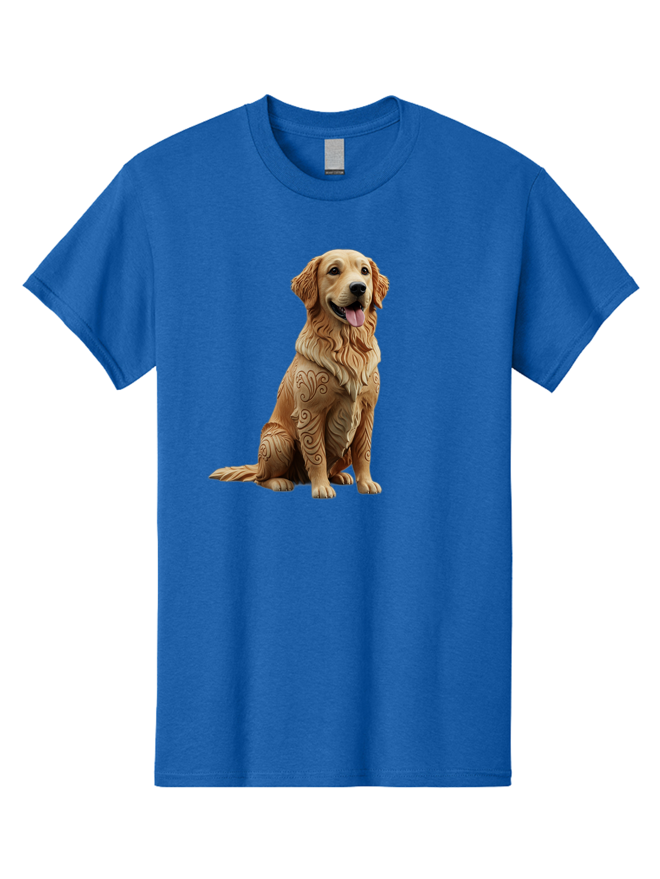 Golden-Retriever-2 Men'S Graphic Tee, 100% Cotton, Comfortable Casual Summer Wear, Machine Washable, Golden Retriever Dog, Carved Wooden Dog, Intricate Designs, Carved Patterns, Wooden Texture, Dog Figurine, Sitting Dog, Happy Dog, Bab976