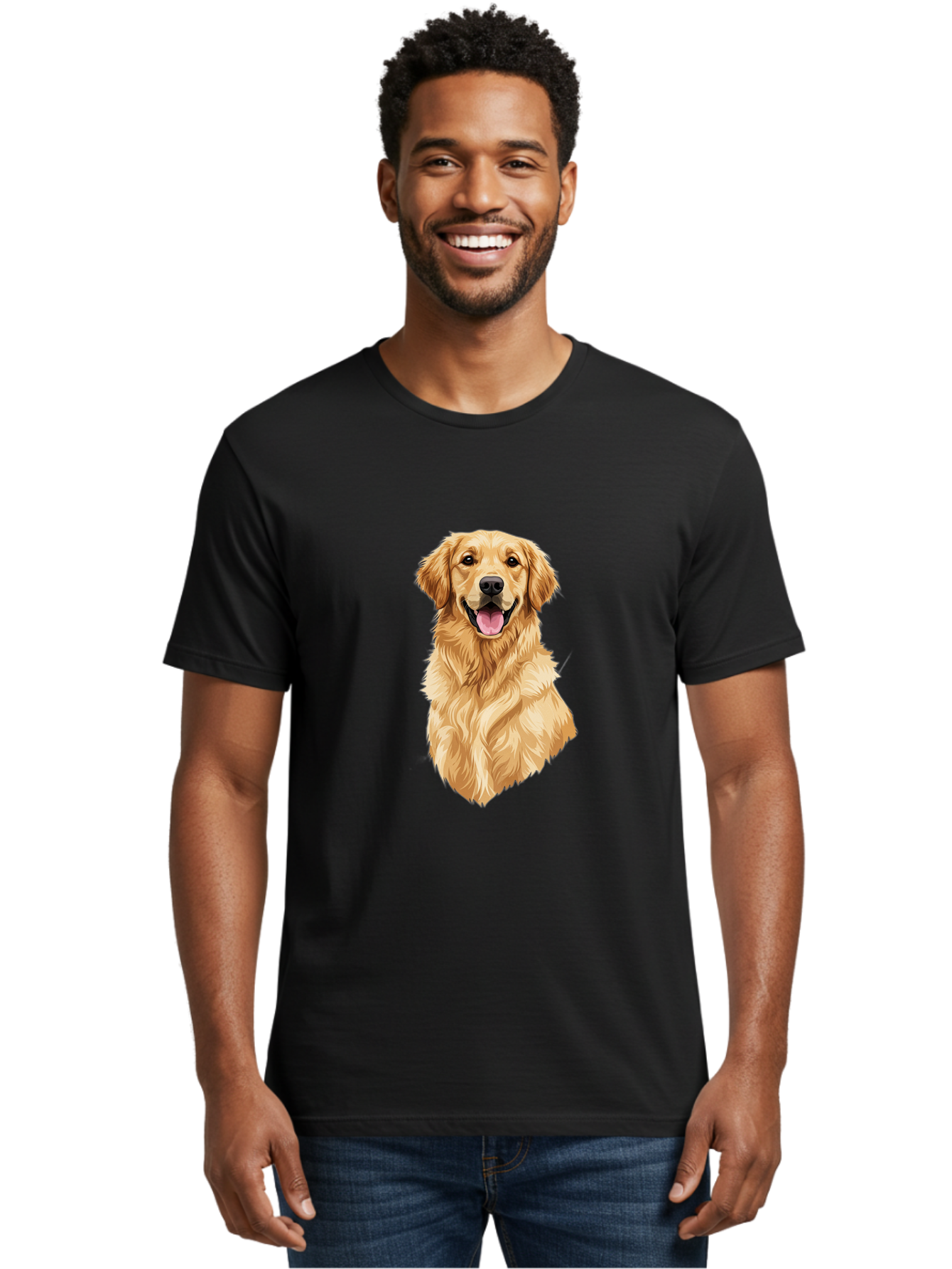 Golden-Retriever-3 Men'S Graphic Tee, 100% Cotton, Comfortable Casual Summer Wear, Machine Washable, Smiling Golden Retriever, Happy Dog, Friendly Pet, Golden Fur, Playful Animal, Lovable Companion, Canine Friend Bab977
