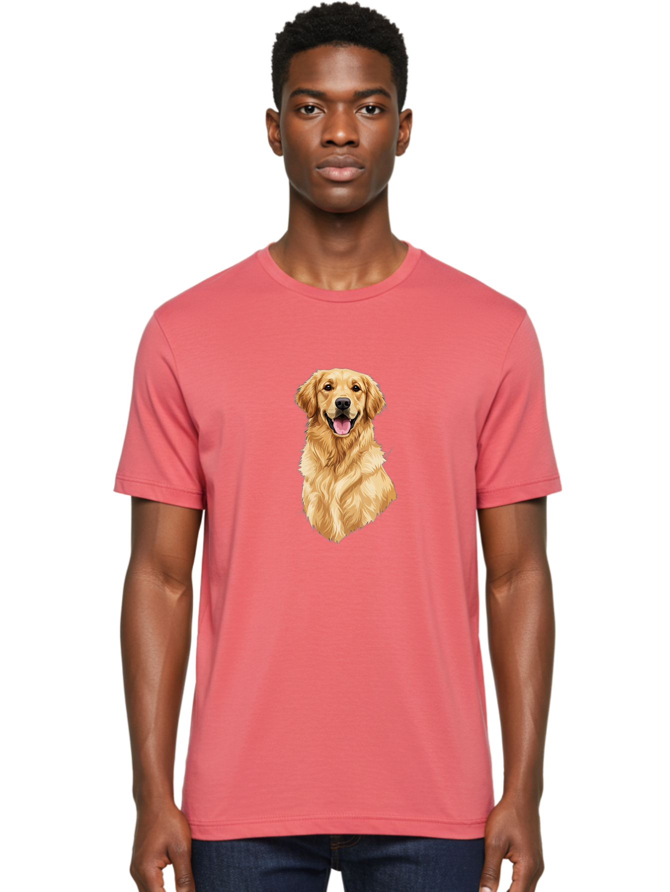 Golden-Retriever-3 Men'S Graphic Tee, 100% Cotton, Comfortable Casual Summer Wear, Machine Washable, Smiling Golden Retriever, Happy Dog, Friendly Pet, Golden Fur, Playful Animal, Lovable Companion, Canine Friend Bab977