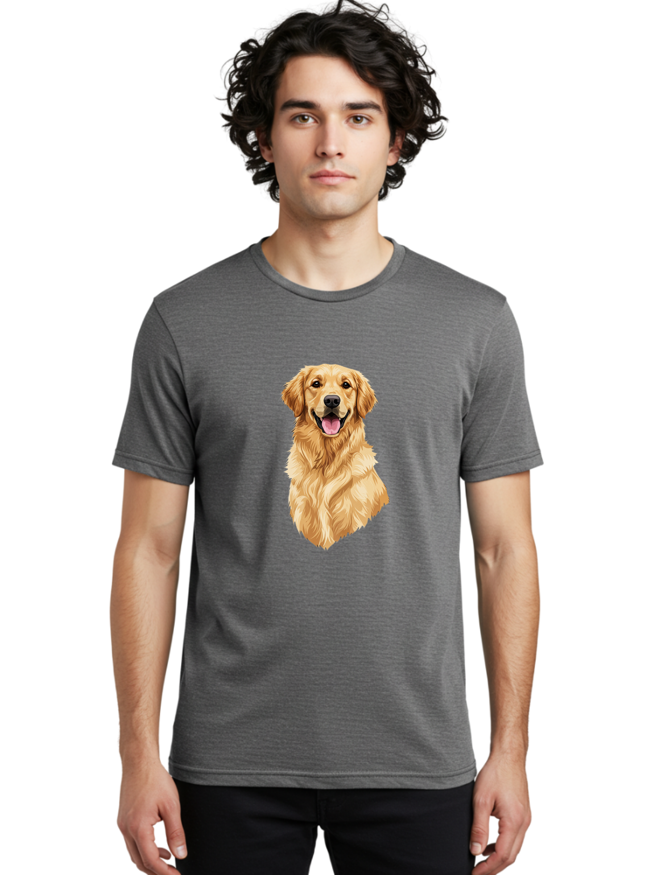 Golden-Retriever-3 Men'S Graphic Tee, 100% Cotton, Comfortable Casual Summer Wear, Machine Washable, Smiling Golden Retriever, Happy Dog, Friendly Pet, Golden Fur, Playful Animal, Lovable Companion, Canine Friend Bab977