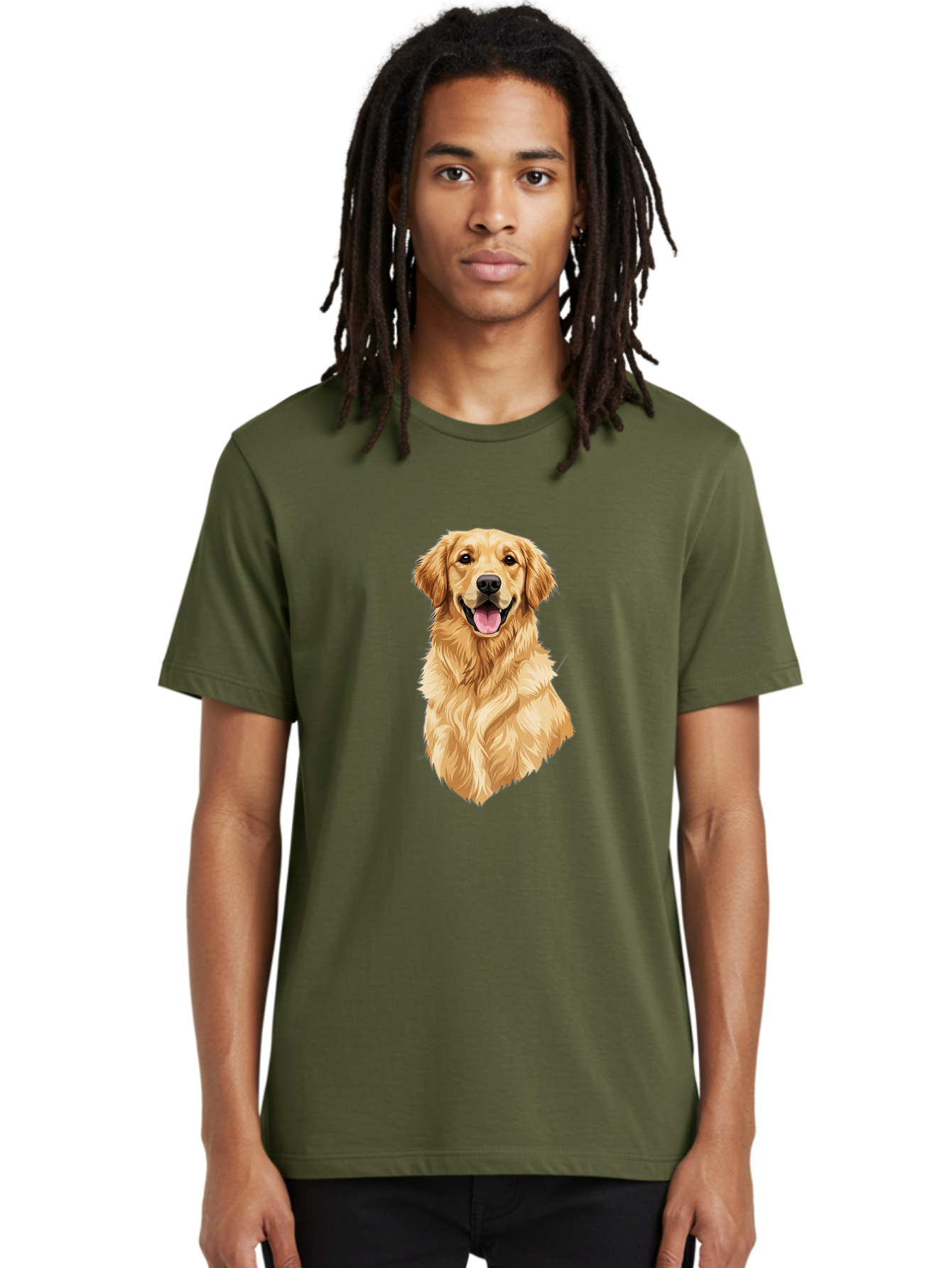 Golden-Retriever-3 Men'S Graphic Tee, 100% Cotton, Comfortable Casual Summer Wear, Machine Washable, Smiling Golden Retriever, Happy Dog, Friendly Pet, Golden Fur, Playful Animal, Lovable Companion, Canine Friend Bab977