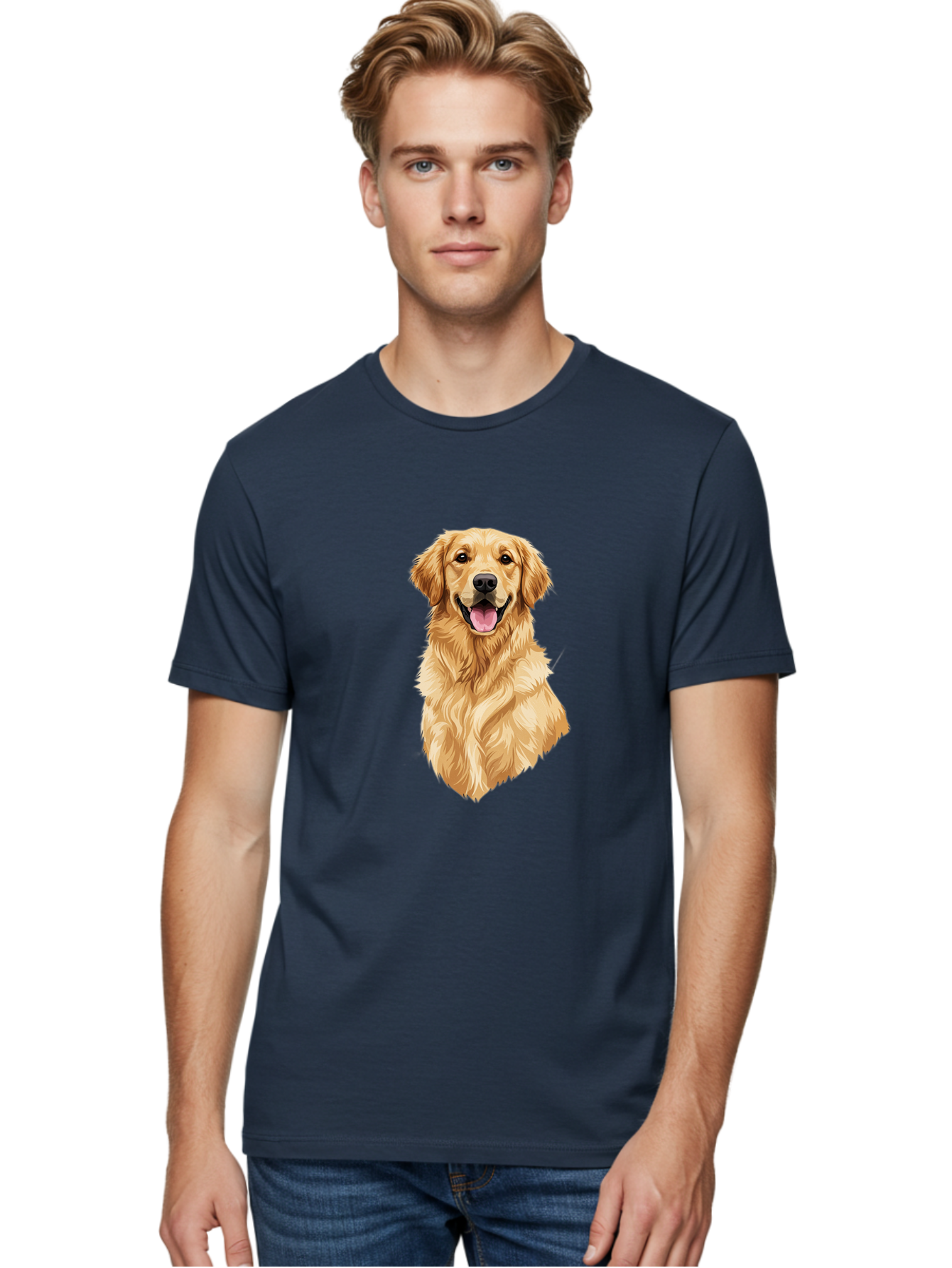 Golden-Retriever-3 Men'S Graphic Tee, 100% Cotton, Comfortable Casual Summer Wear, Machine Washable, Smiling Golden Retriever, Happy Dog, Friendly Pet, Golden Fur, Playful Animal, Lovable Companion, Canine Friend Bab977