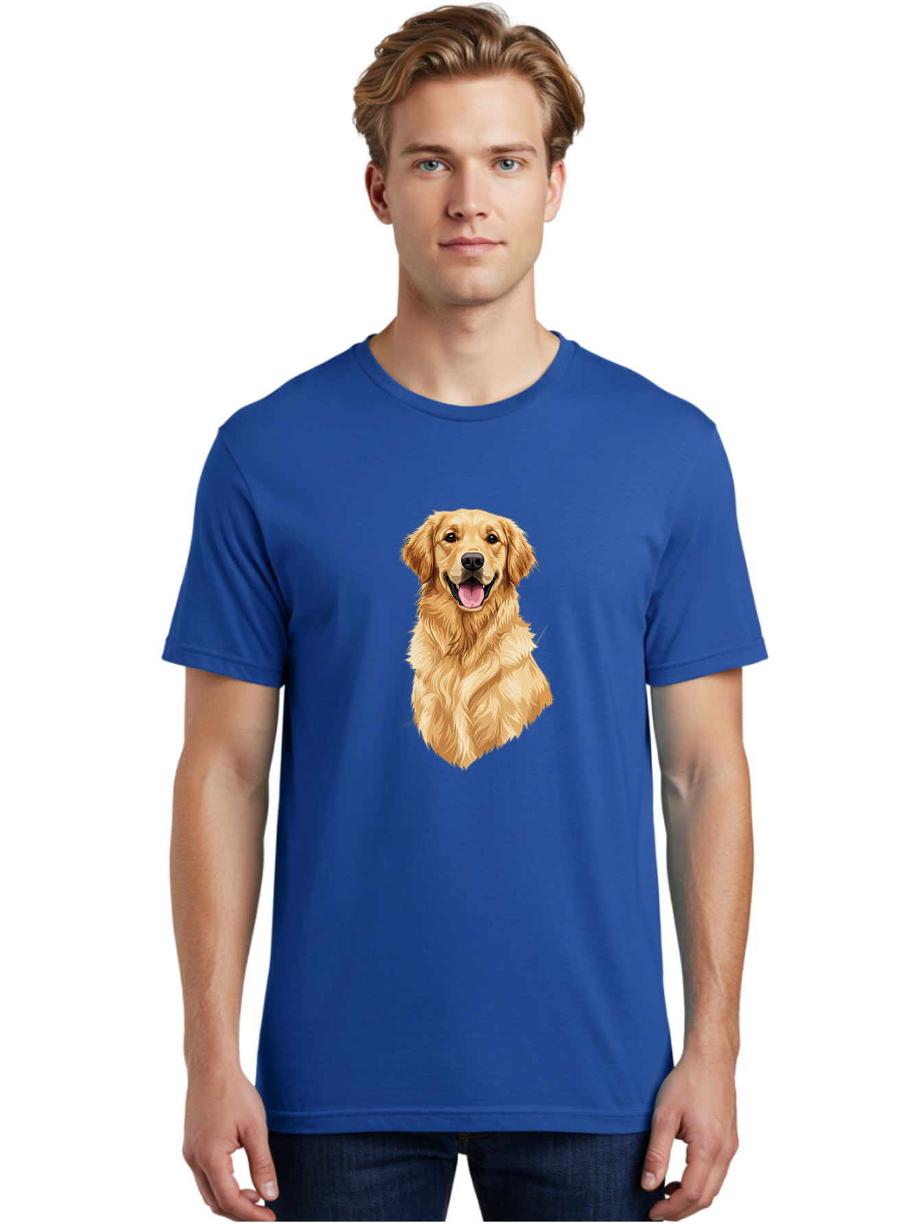 Golden-Retriever-3 Men'S Graphic Tee, 100% Cotton, Comfortable Casual Summer Wear, Machine Washable, Smiling Golden Retriever, Happy Dog, Friendly Pet, Golden Fur, Playful Animal, Lovable Companion, Canine Friend Bab977