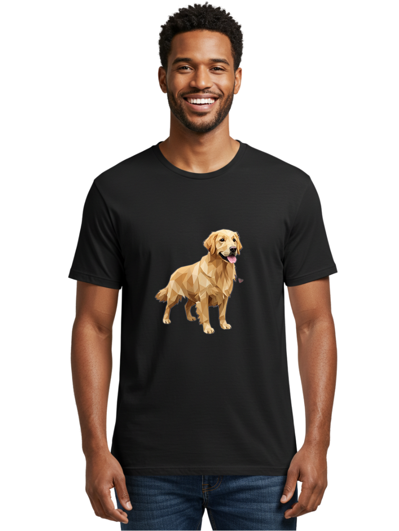 Golden-Retriever-4 Men'S Graphic Tee, 100% Cotton, Comfortable Casual Summer Wear, Machine Washable, Low-Poly Golden Retriever, Dog Illustration, Geometric Art, Canine Graphic, Modern Dog Design, Happy Dog, Geometric Dog, Dog Portrait, Bab978