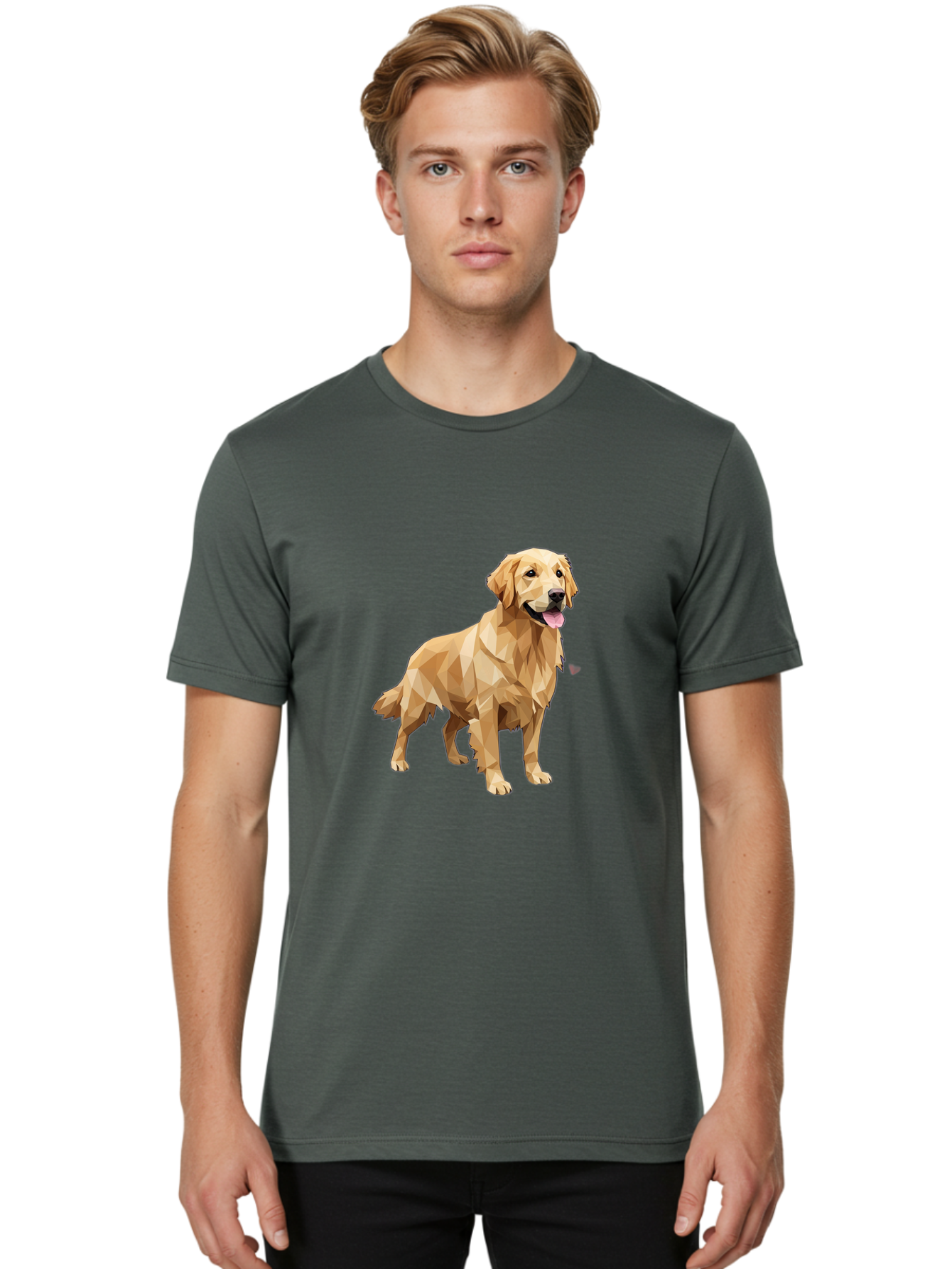 Golden-Retriever-4 Men'S Graphic Tee, 100% Cotton, Comfortable Casual Summer Wear, Machine Washable, Low-Poly Golden Retriever, Dog Illustration, Geometric Art, Canine Graphic, Modern Dog Design, Happy Dog, Geometric Dog, Dog Portrait, Bab978
