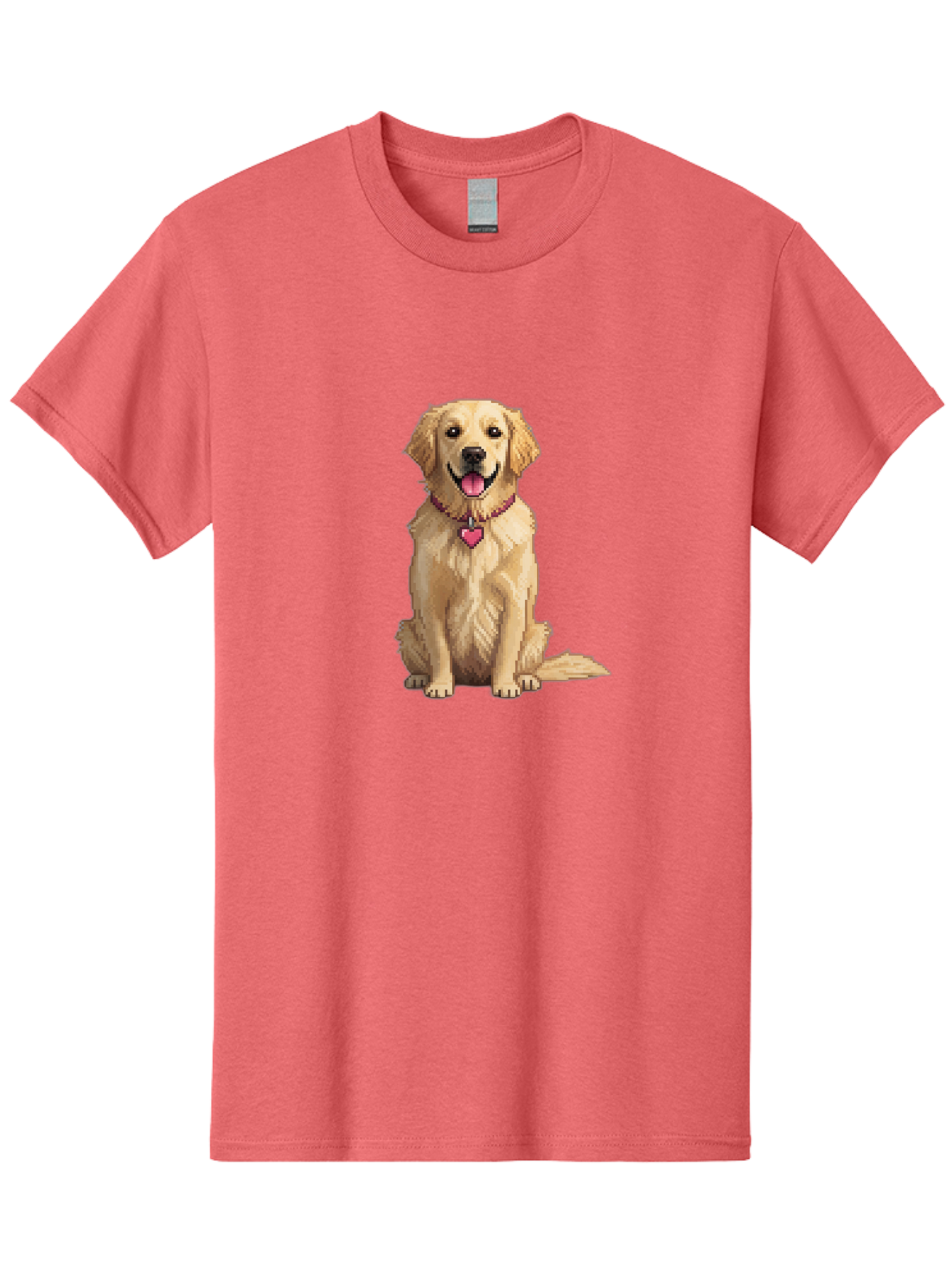Golden-Retriever-5 Men'S Graphic Tee, 100% Cotton, Comfortable Casual Summer Wear, Machine Washable, Golden Retriever, Dog With Pink Heart Tag, Sitting Dog, Cute Canine, Pet Portrait, Furry Friend, Heartwarming Scene, Lovable Dog, Adorable Pet Bab979