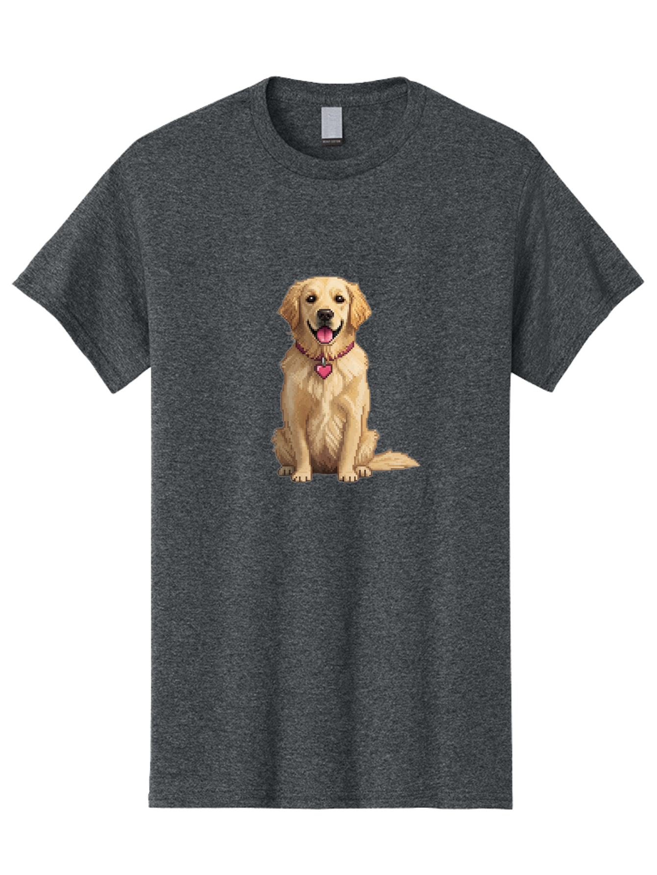Golden-Retriever-5 Men'S Graphic Tee, 100% Cotton, Comfortable Casual Summer Wear, Machine Washable, Golden Retriever, Dog With Pink Heart Tag, Sitting Dog, Cute Canine, Pet Portrait, Furry Friend, Heartwarming Scene, Lovable Dog, Adorable Pet Bab979