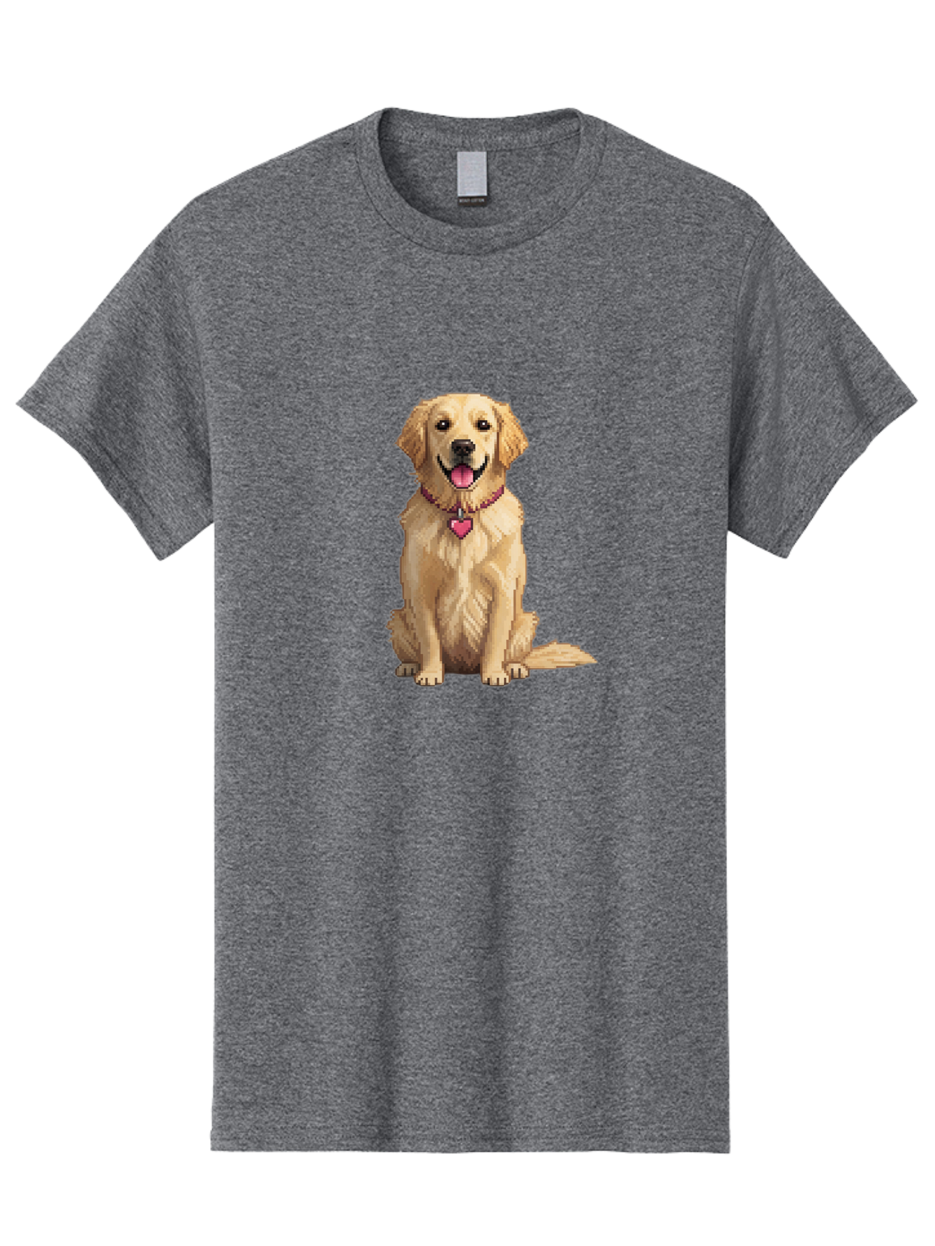 Golden-Retriever-5 Men'S Graphic Tee, 100% Cotton, Comfortable Casual Summer Wear, Machine Washable, Golden Retriever, Dog With Pink Heart Tag, Sitting Dog, Cute Canine, Pet Portrait, Furry Friend, Heartwarming Scene, Lovable Dog, Adorable Pet Bab979