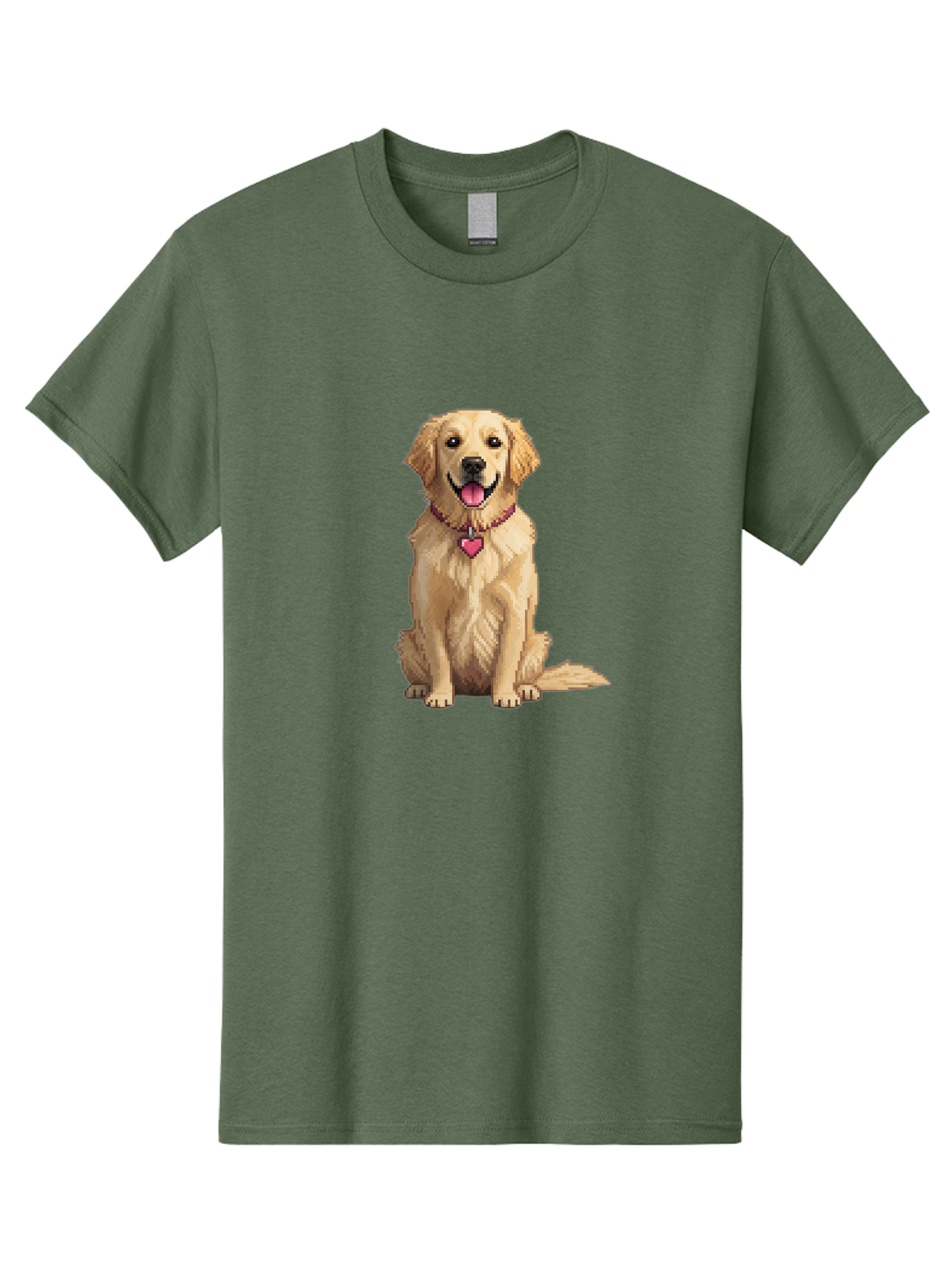Golden-Retriever-5 Men'S Graphic Tee, 100% Cotton, Comfortable Casual Summer Wear, Machine Washable, Golden Retriever, Dog With Pink Heart Tag, Sitting Dog, Cute Canine, Pet Portrait, Furry Friend, Heartwarming Scene, Lovable Dog, Adorable Pet Bab979