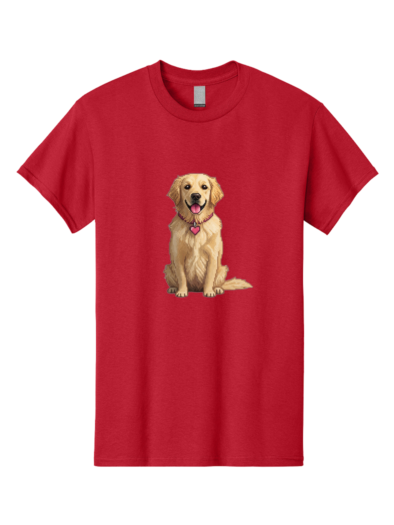Golden-Retriever-5 Men'S Graphic Tee, 100% Cotton, Comfortable Casual Summer Wear, Machine Washable, Golden Retriever, Dog With Pink Heart Tag, Sitting Dog, Cute Canine, Pet Portrait, Furry Friend, Heartwarming Scene, Lovable Dog, Adorable Pet Bab979