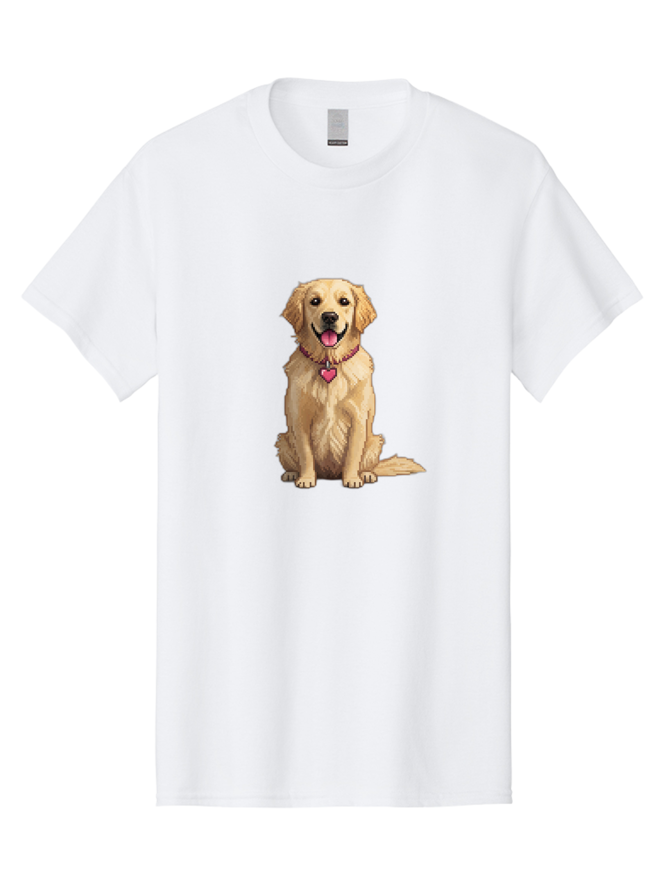 Golden-Retriever-5 Men'S Graphic Tee, 100% Cotton, Comfortable Casual Summer Wear, Machine Washable, Golden Retriever, Dog With Pink Heart Tag, Sitting Dog, Cute Canine, Pet Portrait, Furry Friend, Heartwarming Scene, Lovable Dog, Adorable Pet Bab979
