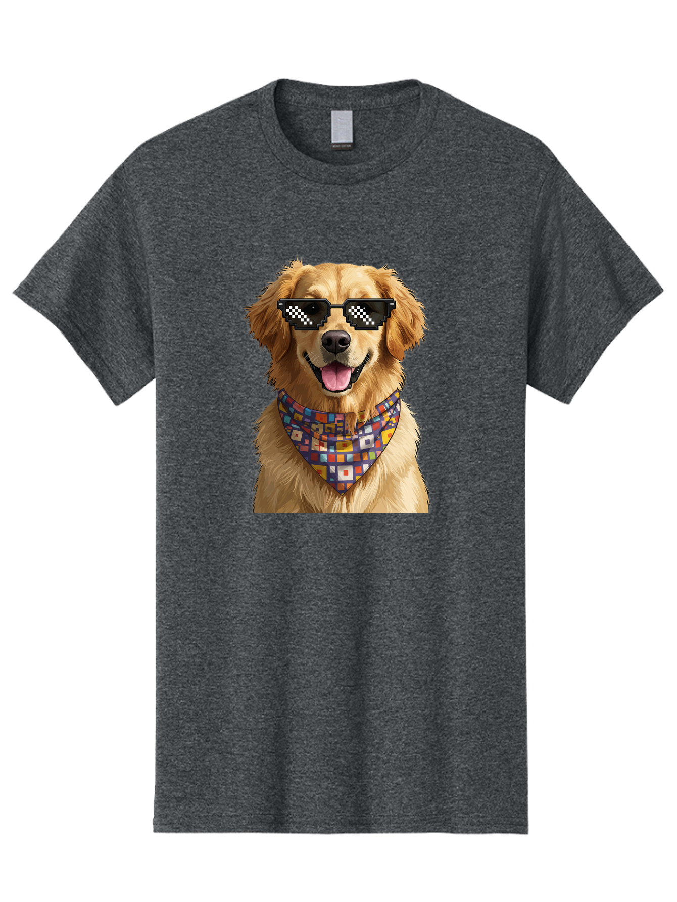 Golden-Retriever-6 Men'S Graphic Tee, 100% Cotton, Comfortable Casual Summer Wear, Machine Washable, Happy Golden Retriever, Cool Dog, Sunglasses, Checkered Pattern, Bandana, Colorful, Fun, Playful, Cute, Furry Friend, Dog Lover, Bab980
