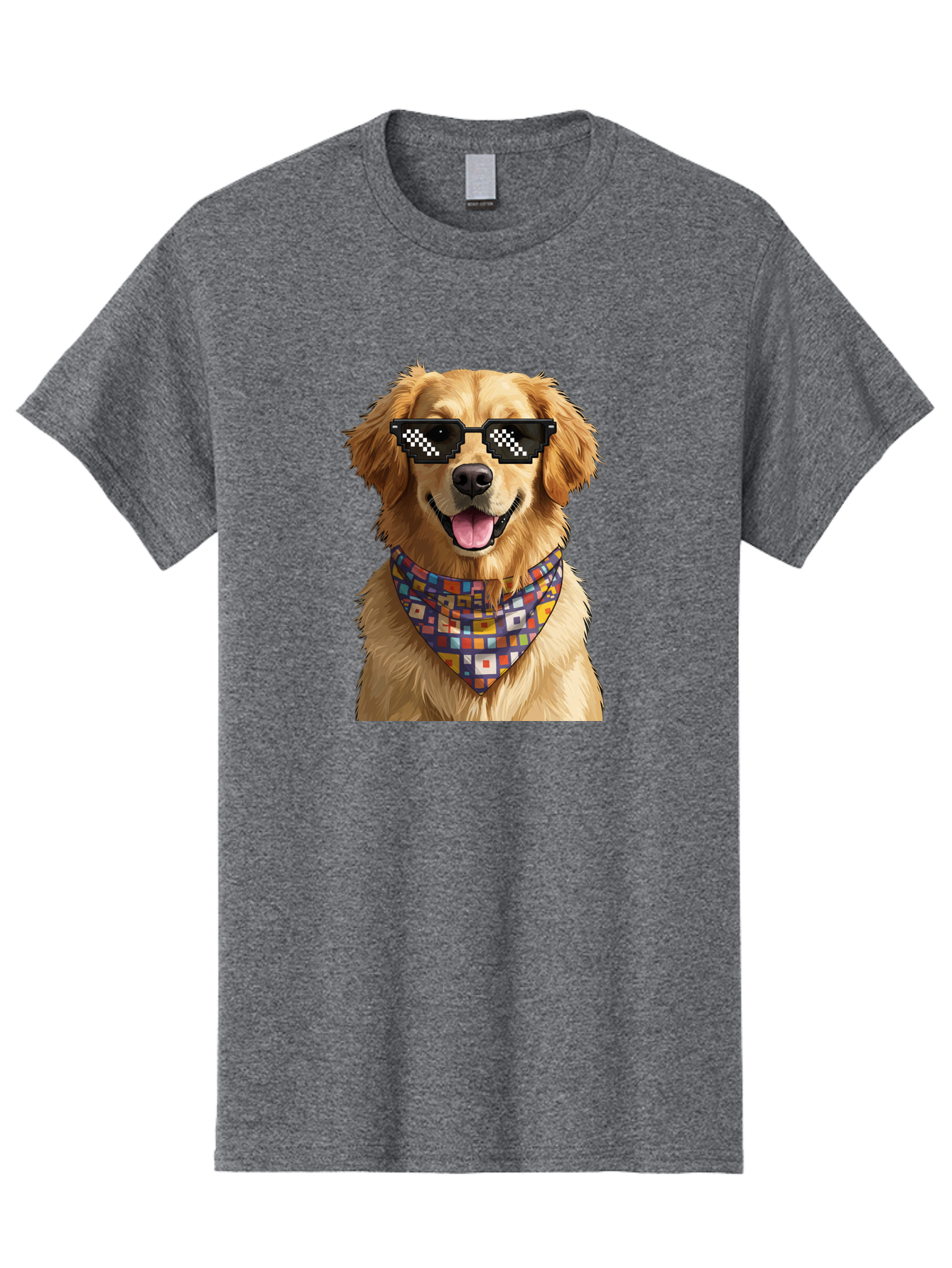 Golden-Retriever-6 Men'S Graphic Tee, 100% Cotton, Comfortable Casual Summer Wear, Machine Washable, Happy Golden Retriever, Cool Dog, Sunglasses, Checkered Pattern, Bandana, Colorful, Fun, Playful, Cute, Furry Friend, Dog Lover, Bab980