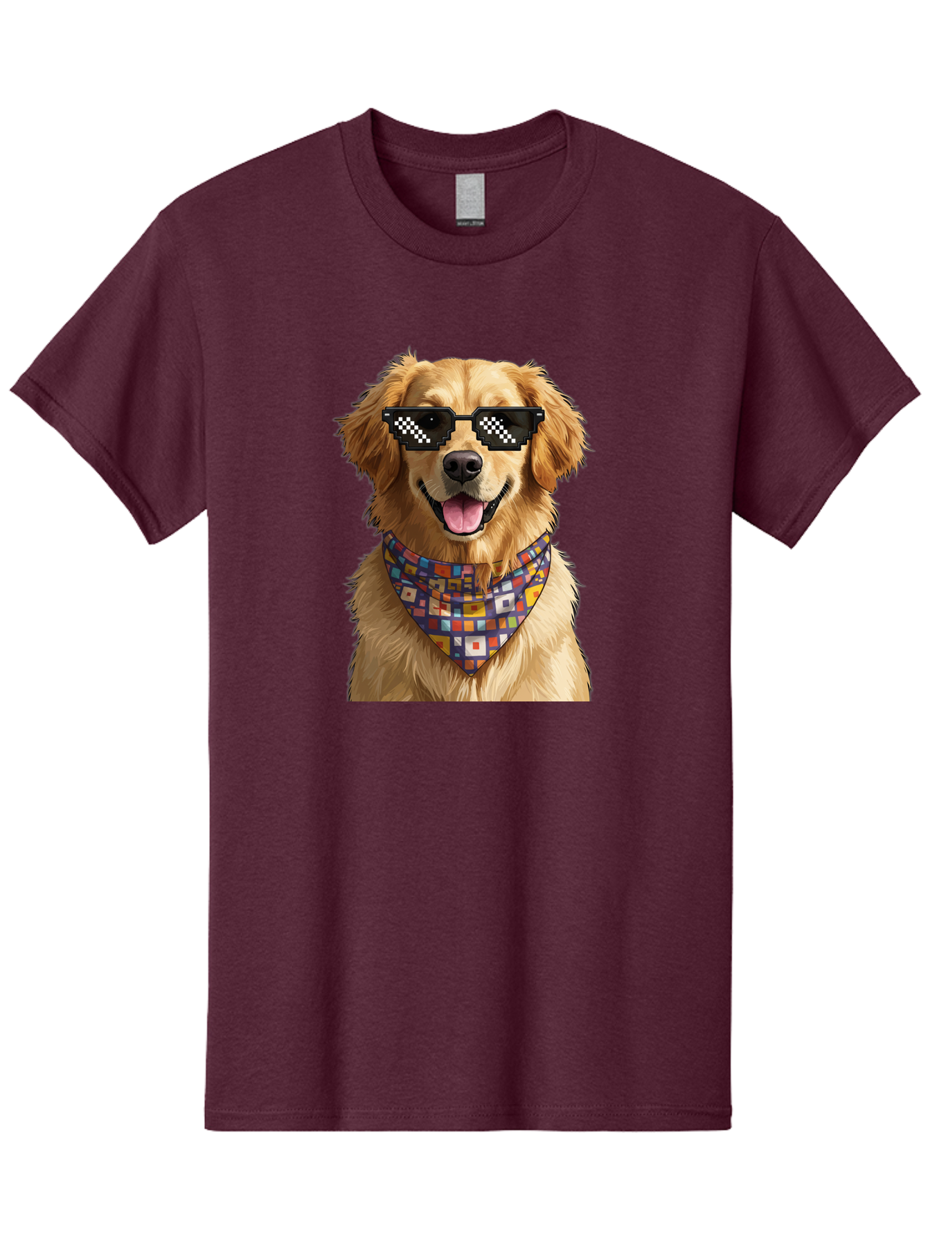 Golden-Retriever-6 Men'S Graphic Tee, 100% Cotton, Comfortable Casual Summer Wear, Machine Washable, Happy Golden Retriever, Cool Dog, Sunglasses, Checkered Pattern, Bandana, Colorful, Fun, Playful, Cute, Furry Friend, Dog Lover, Bab980